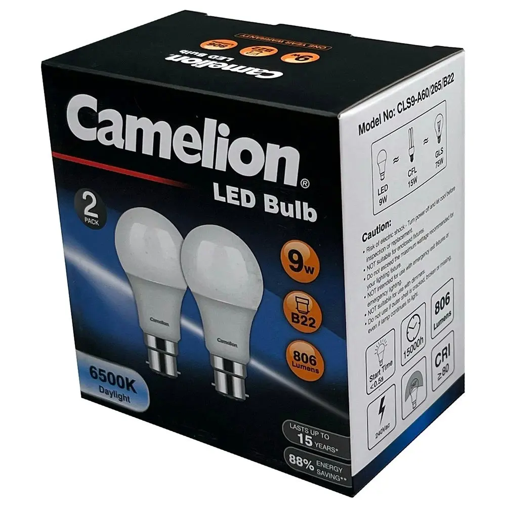 6pc Camelion Led Light Globe B22 9W 240V Bayonet 806 Lumens Cool Daylight 6500K