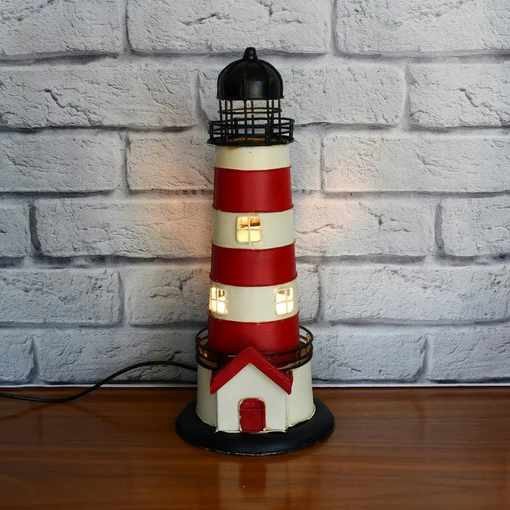 Auto Petit USB LED Desk/Table Lamp Lighthouse Retro Home Décor 13x32cm Red