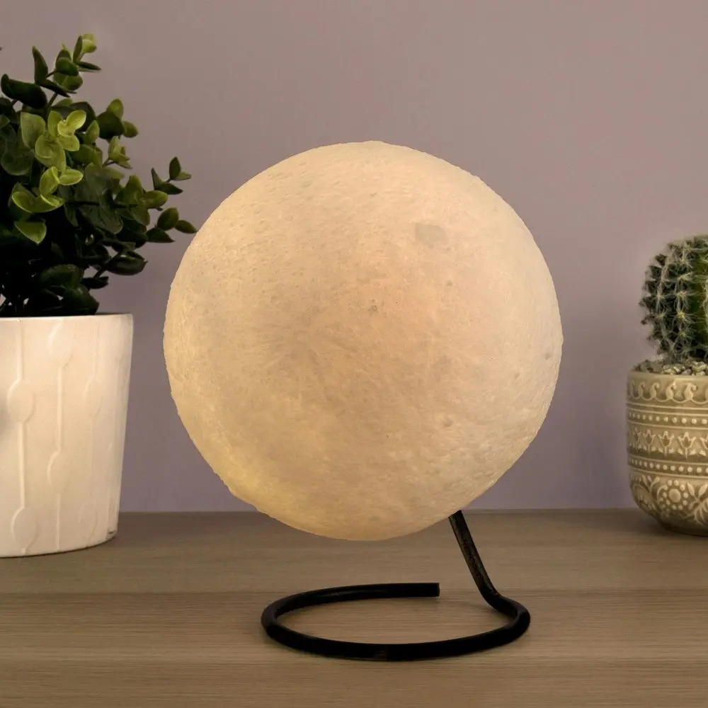 Gift Republic Moon Lamp Round Bedside Night Light w/ Stand Home Room Decor White