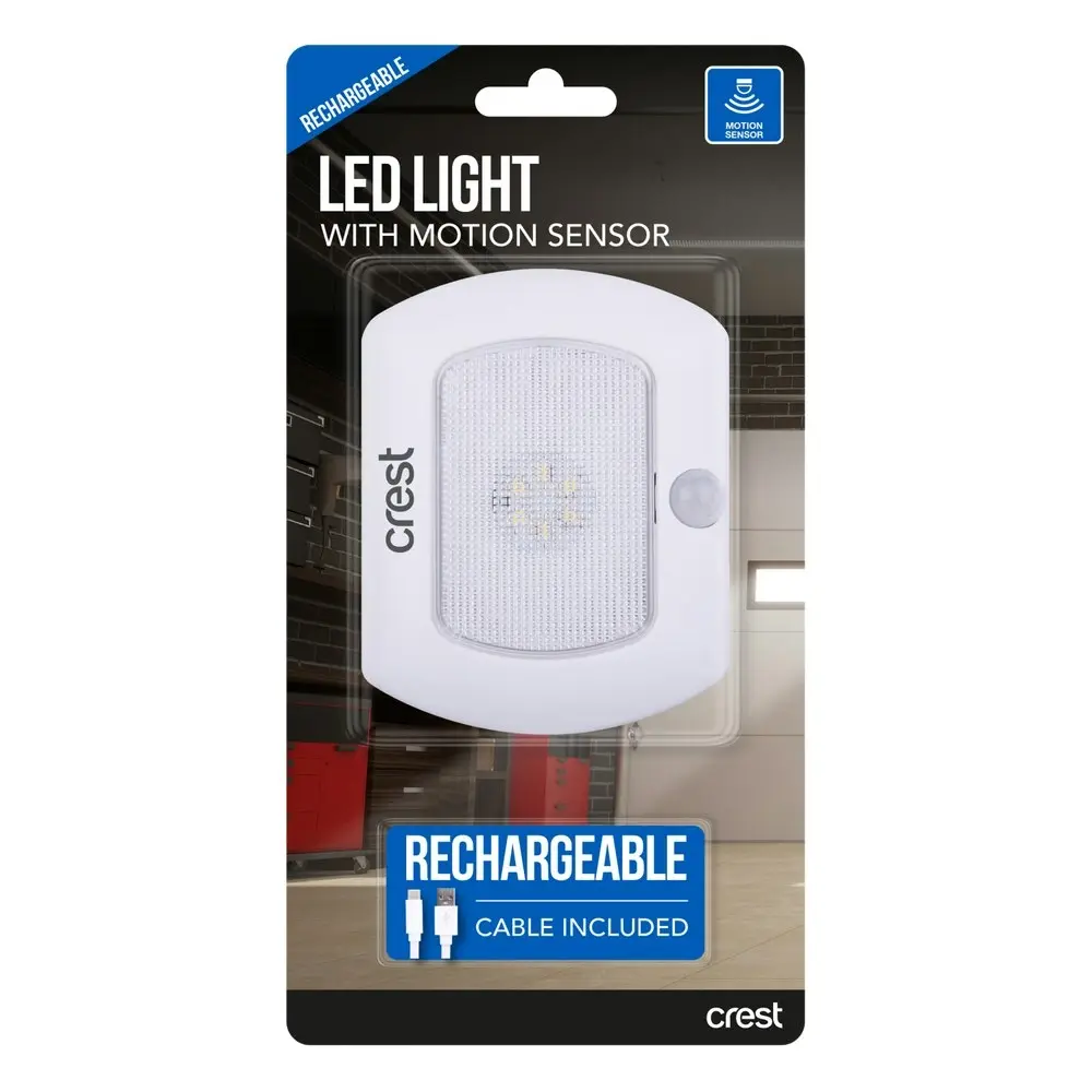 Crest Rechargeable 50 Lumens LED Light Compact w/ Motion Sensor Night Lamp White