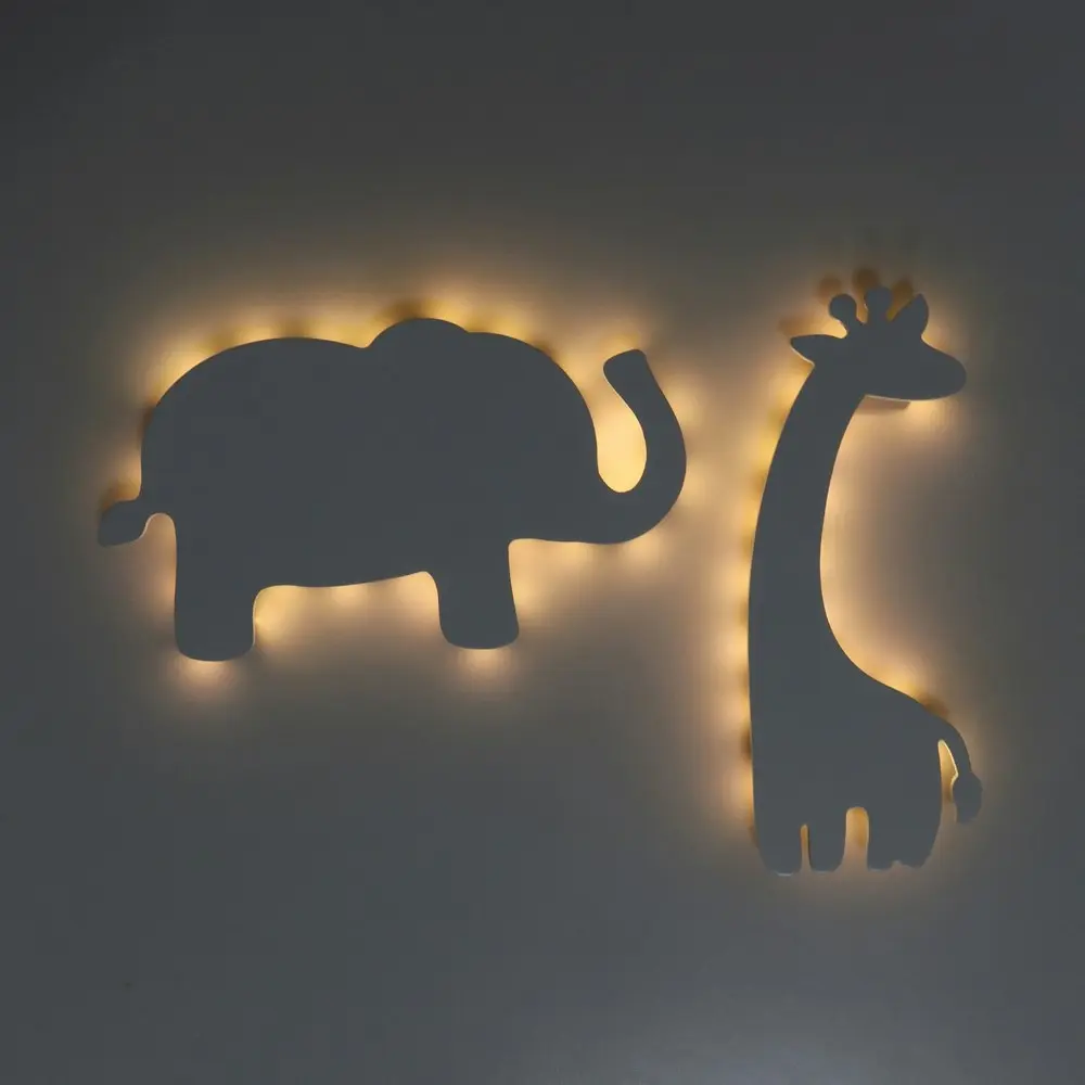 2pc The Peanutshell 30cm Shadow Wall Light Hanging Decor Safari Animals White