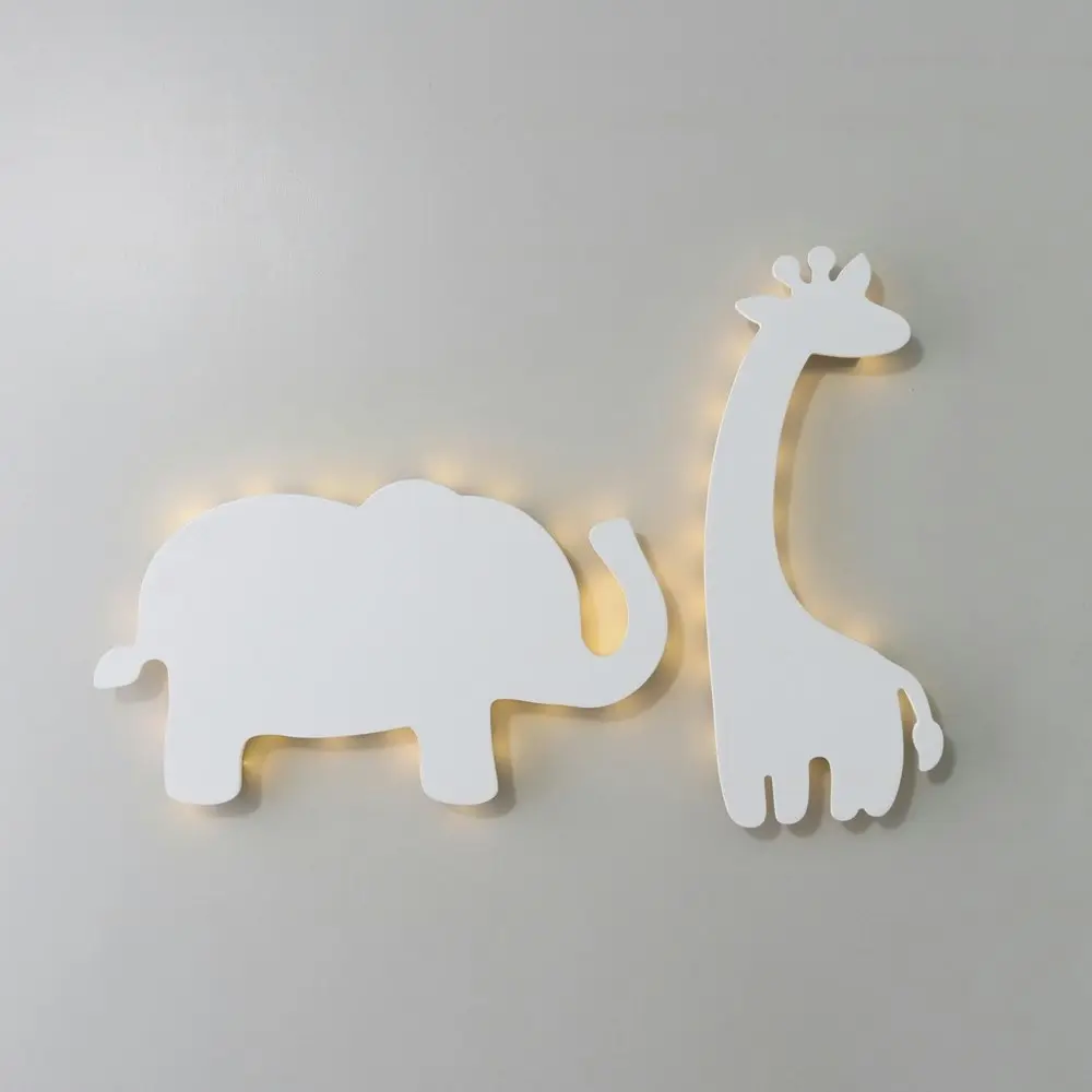 2pc The Peanutshell 30cm Shadow Wall Light Hanging Decor Safari Animals White