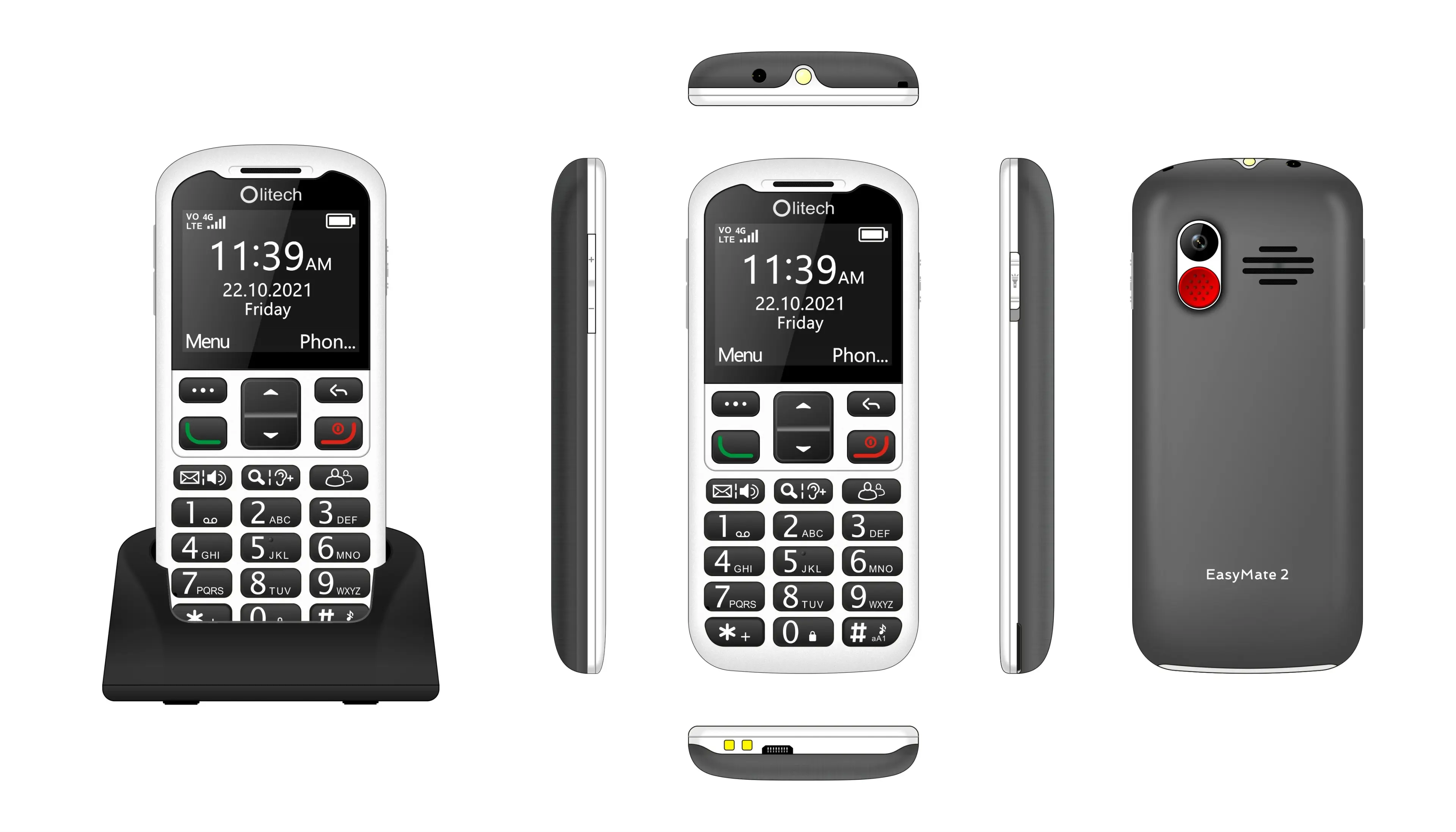 Olitech EasyMate2 Seniors 4G Phone Big Buttons GPS Location - Black/White