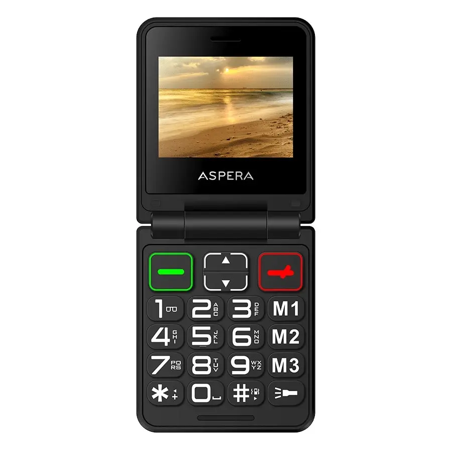 Aspera F50 Seniors 4G BIG button FLIP phone with CRADLE 2024 MODEL - Black