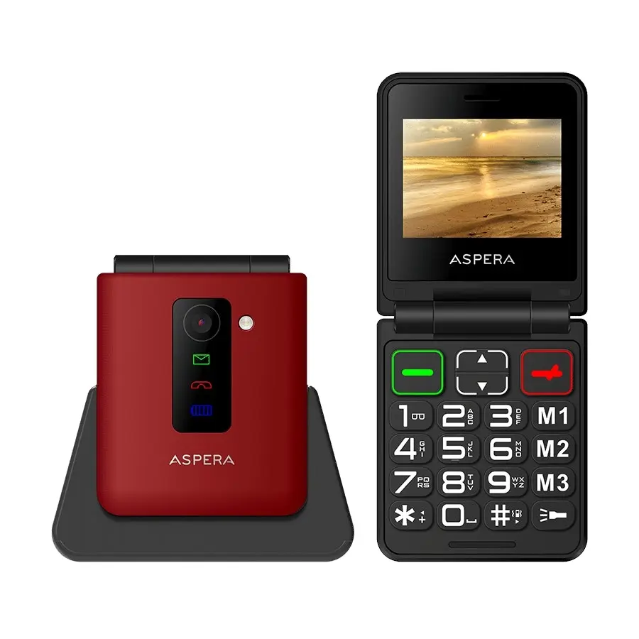 Aspera F50 Seniors 4G BIG button FLIP mobile phone with CRADLE 2024 MODEL - Red