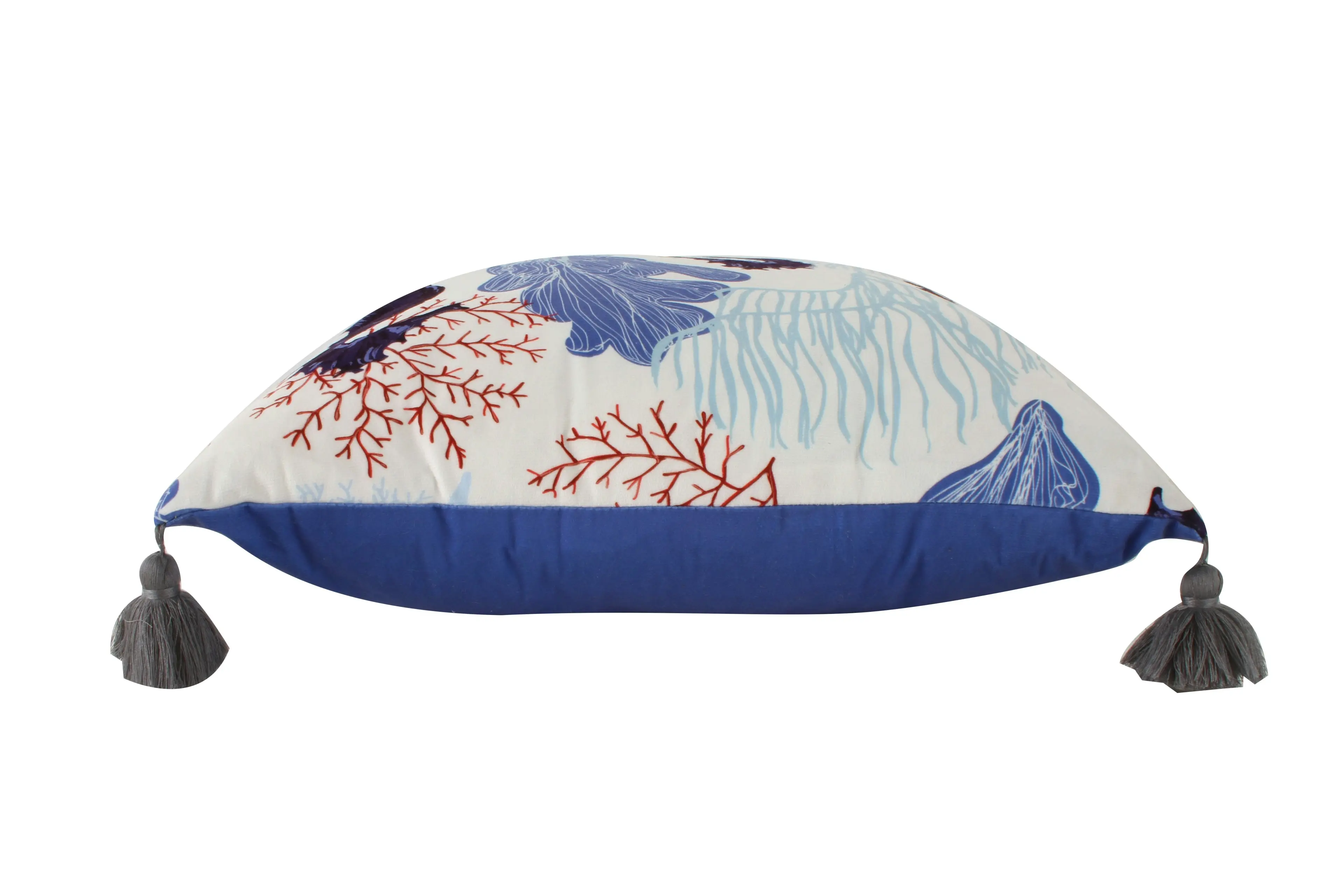 Blue Printed Sea Life Tassel Cushion 45 x 45 cm