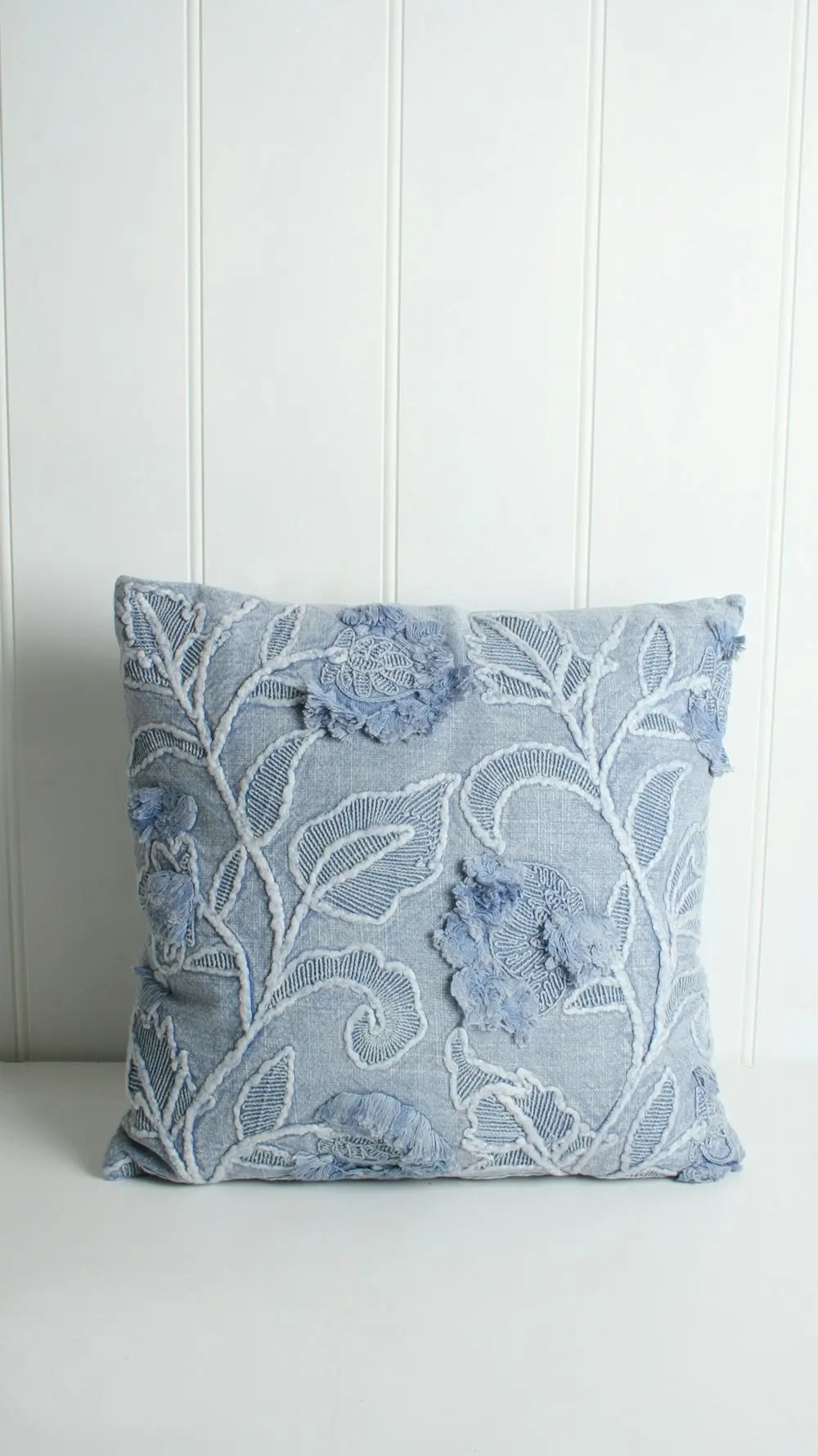 Blue Embroidered Floral Cushion 46X46cm