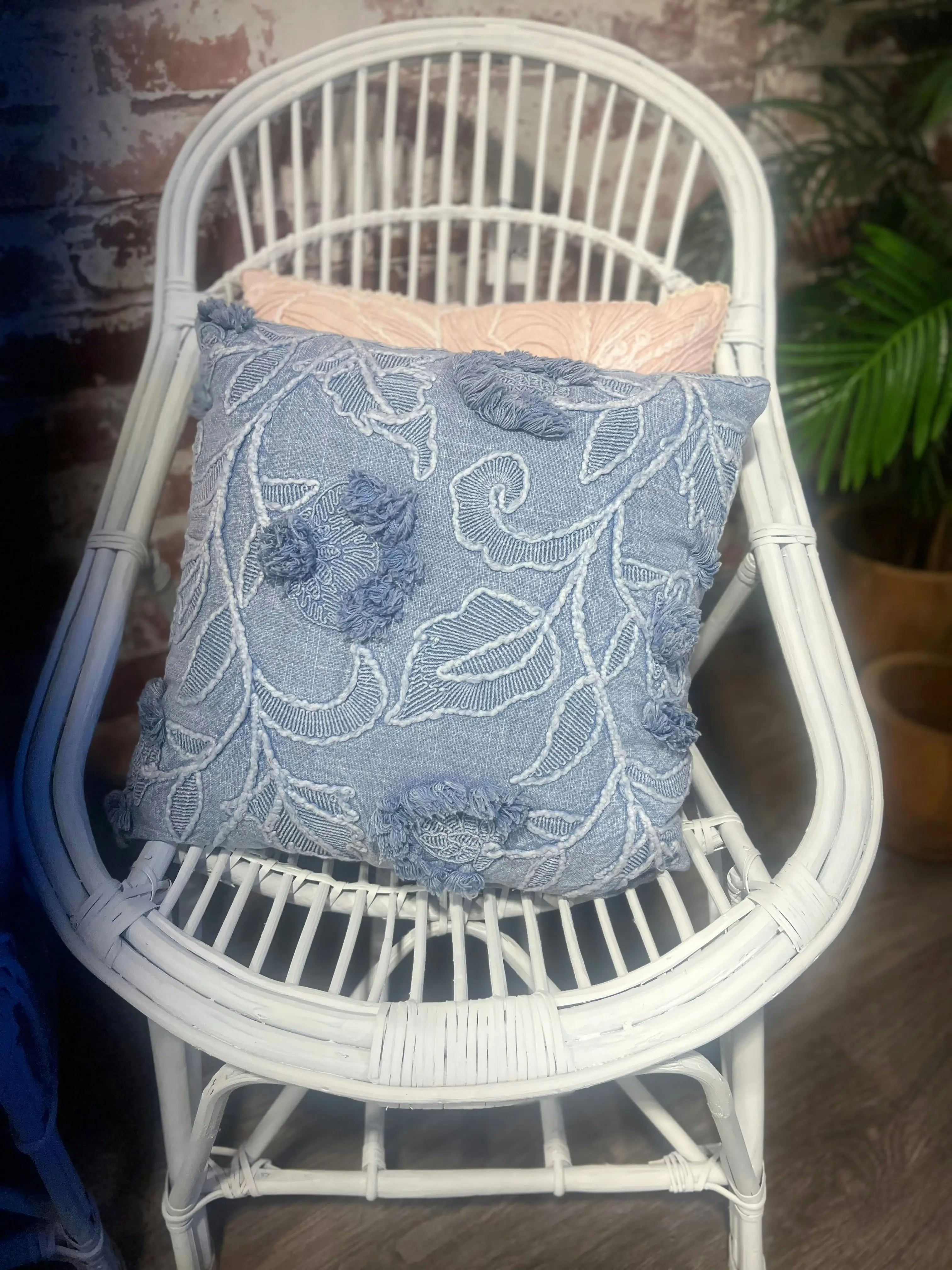 Blue Embroidered Floral Cushion 46X46cm