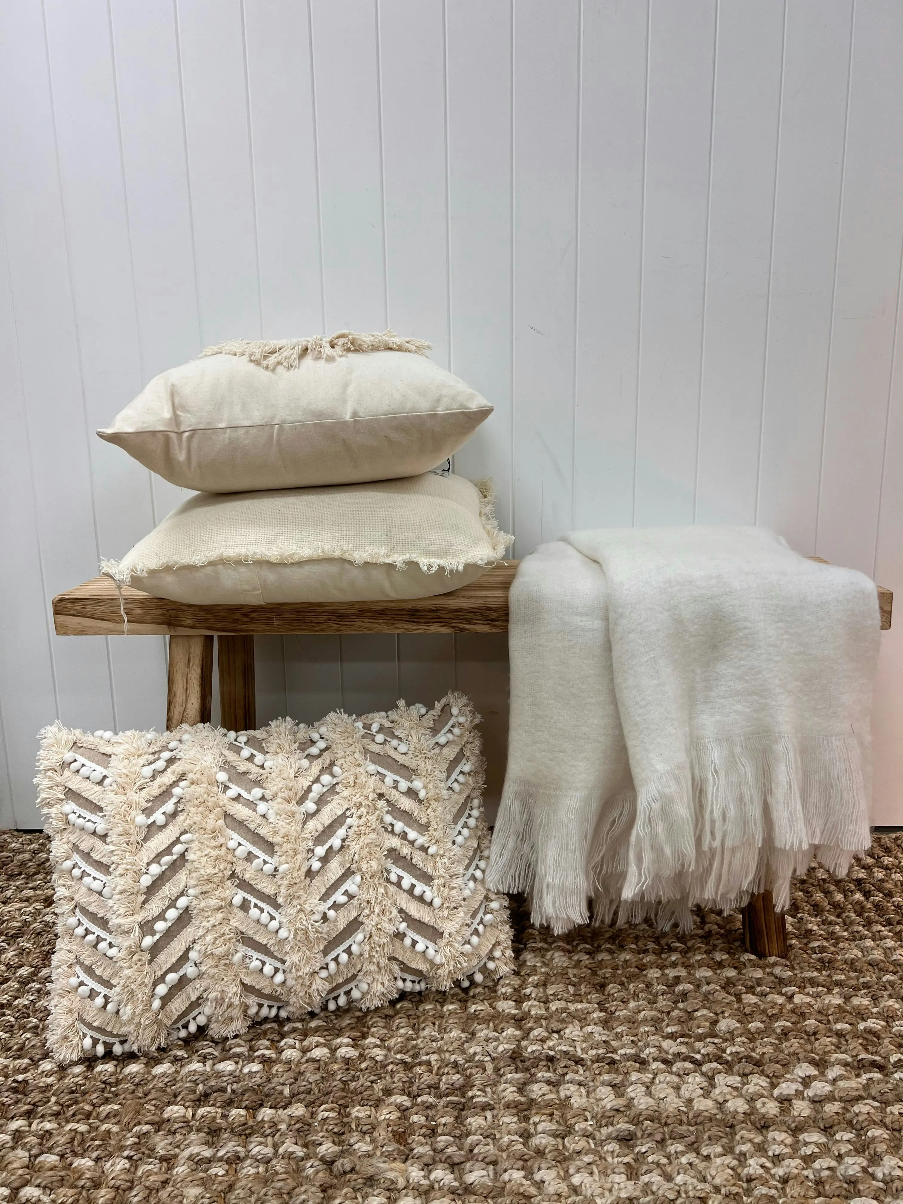 Linen Cushion with Fringing Cream 50 x 50cm