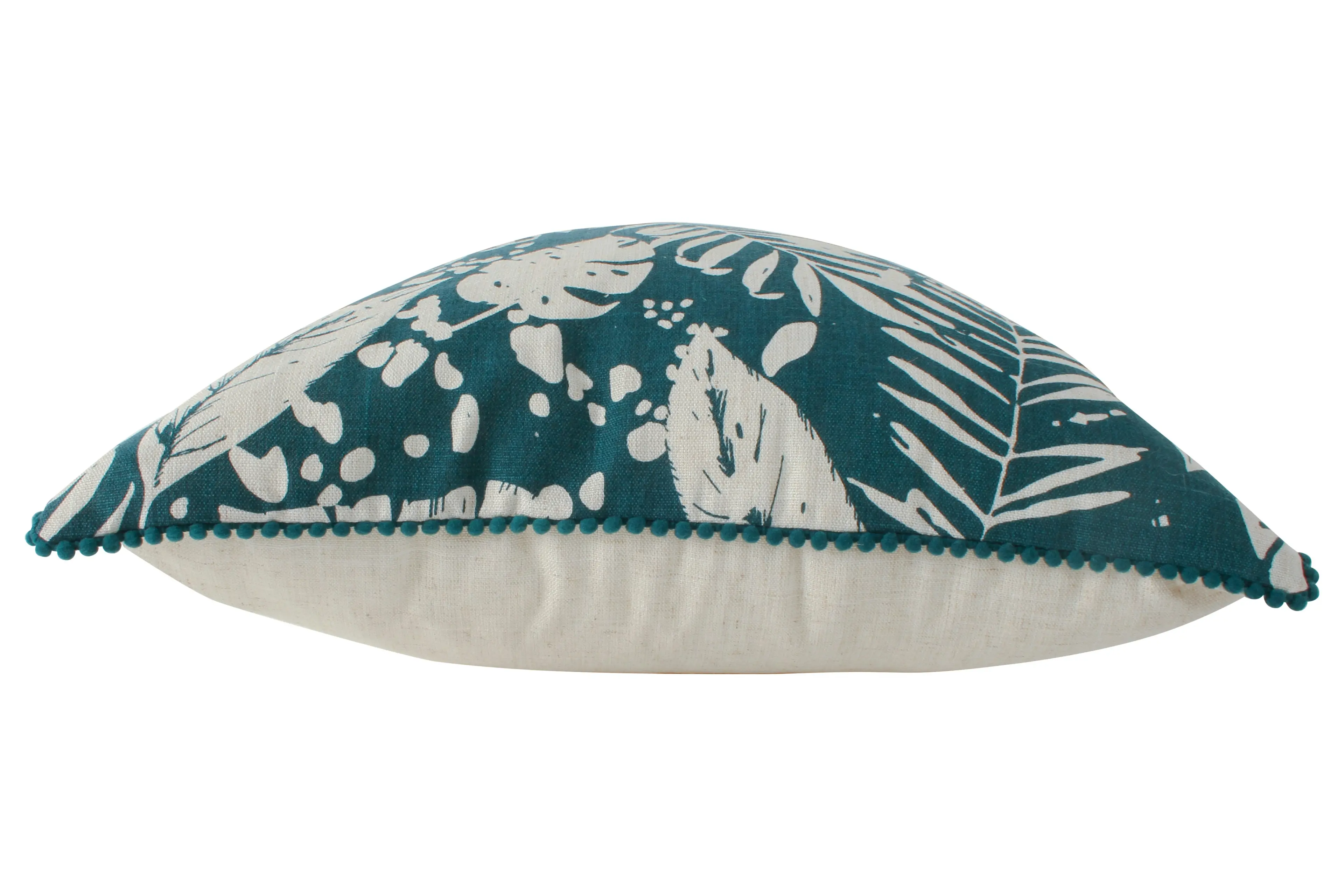 Teal Linen Leaf Print Cushion 45 x 45cm