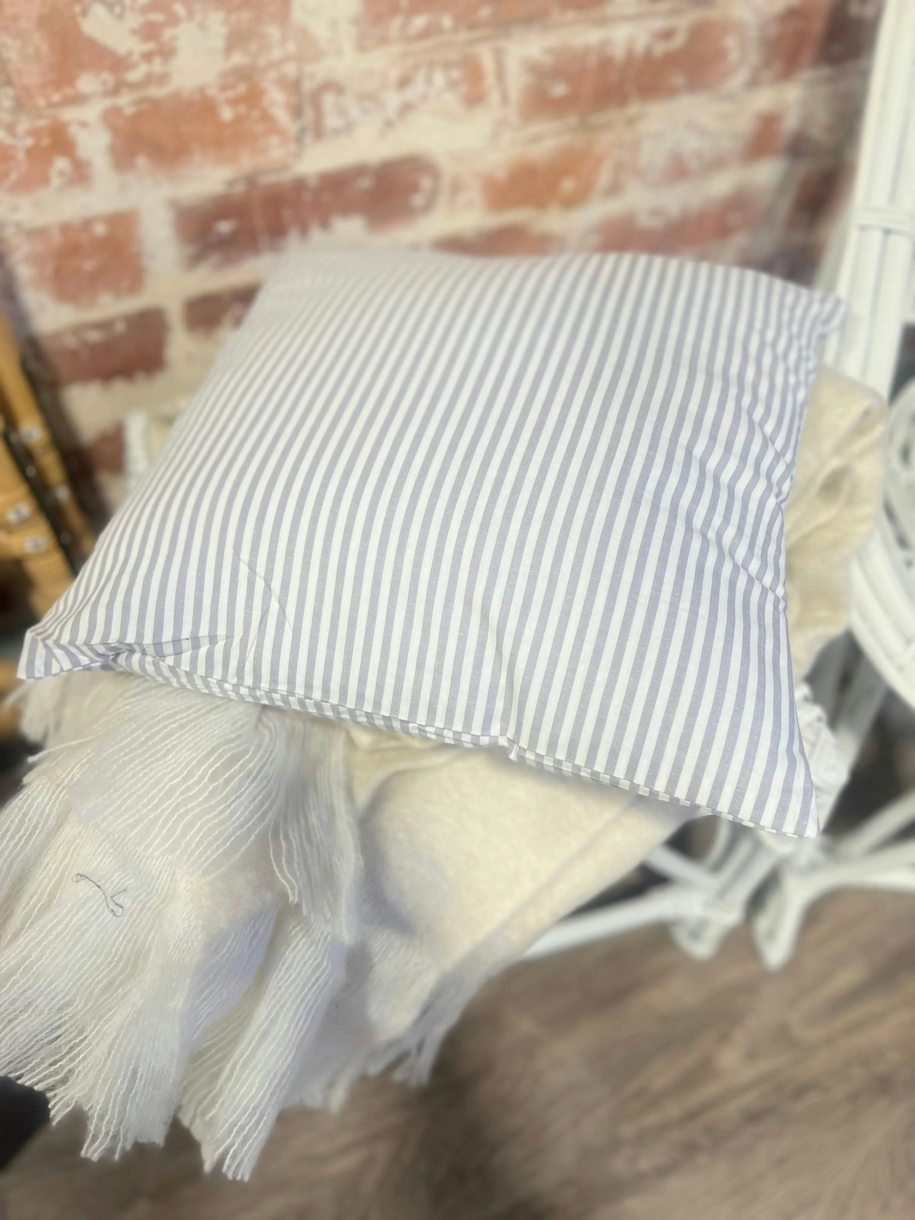 Grey Cotton Stripe Cushion 40x40cm