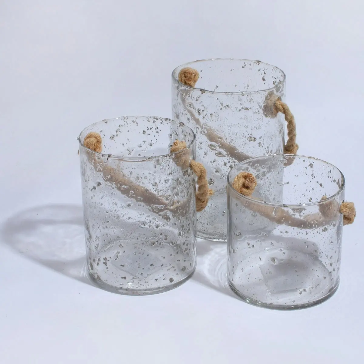 Ilina Beach Glass Cylinder With Rope Handle 24 x 17 cm