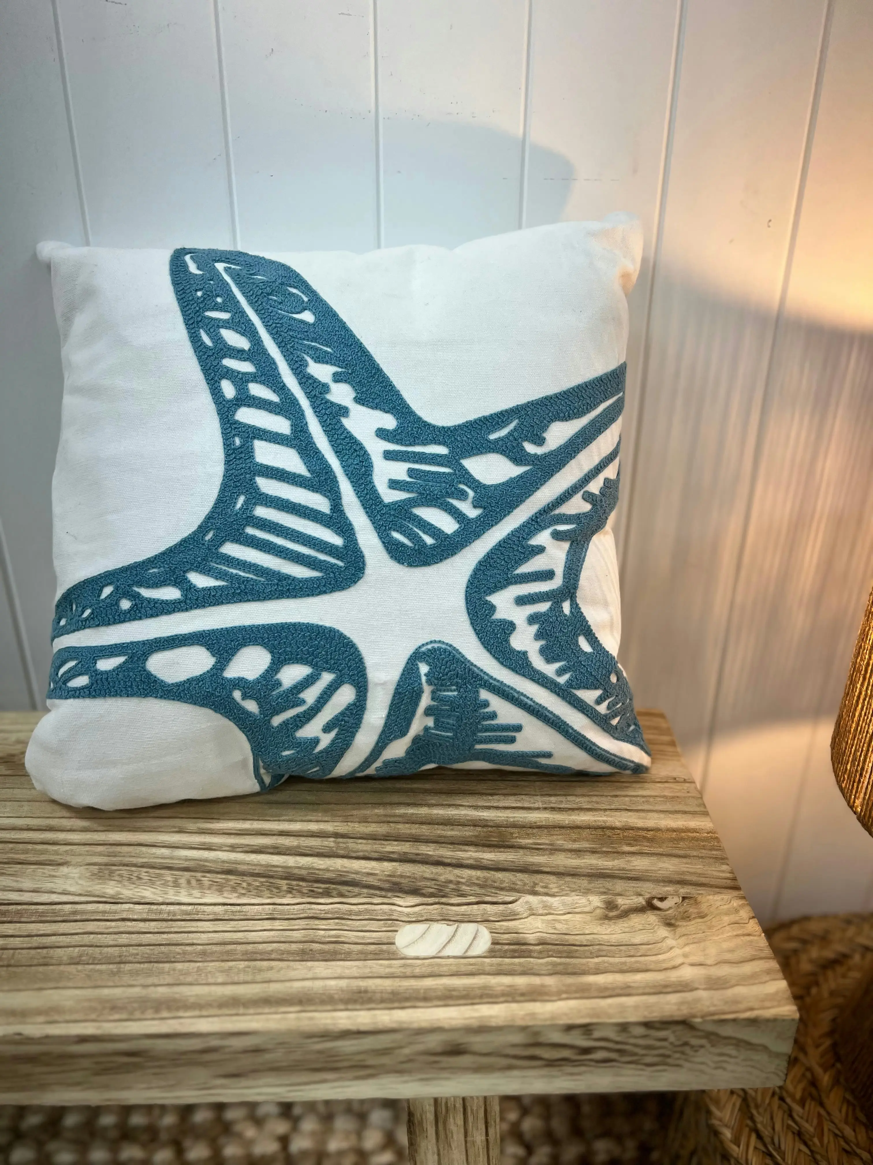 Turquoise Star Fish Embroidered Cushion 43 x 43cm