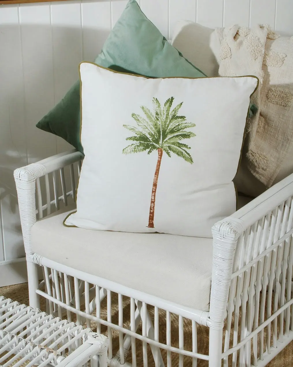 St Barts Palm Print Cotton Filled Cushion With Piping 50 x 50cm