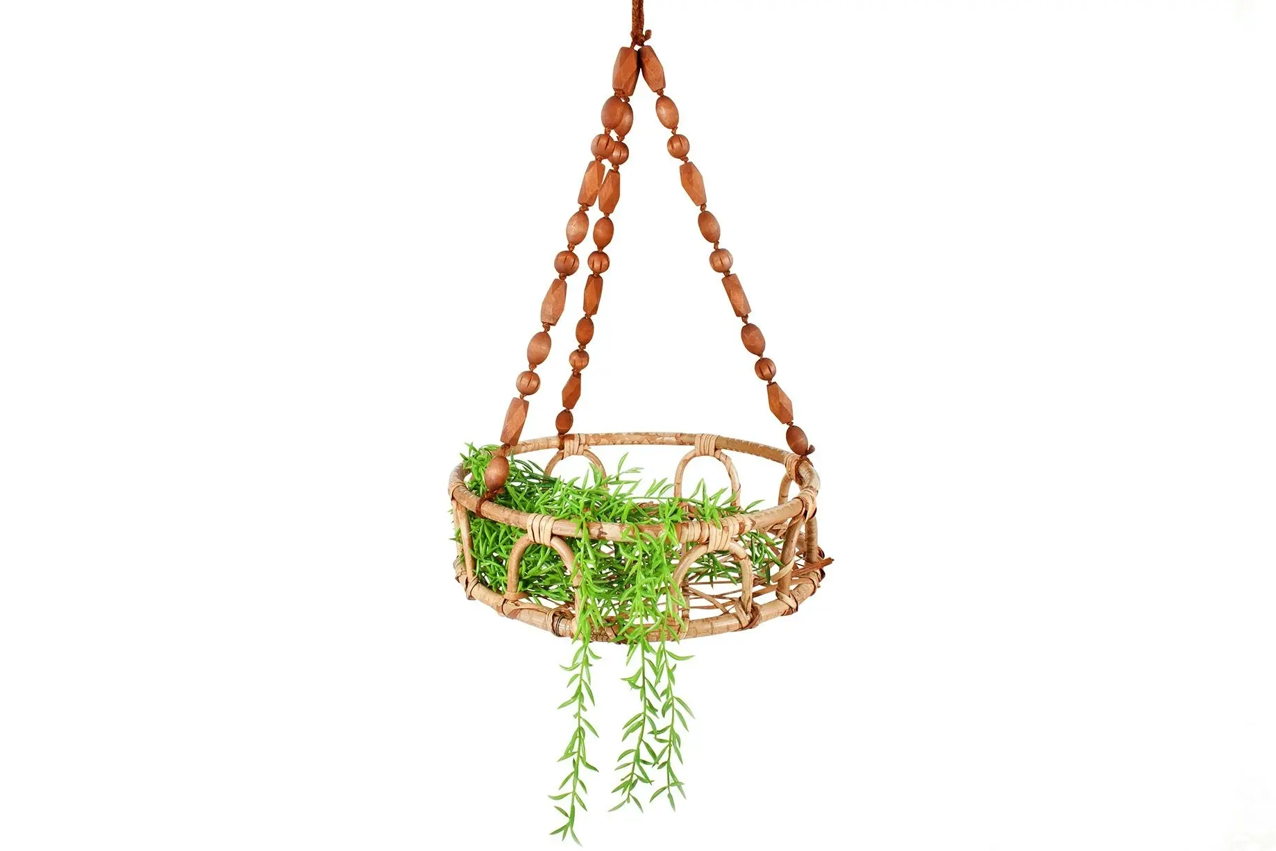 Luna Rattan And Bead Hanging Basket Pot 55 x 28cm