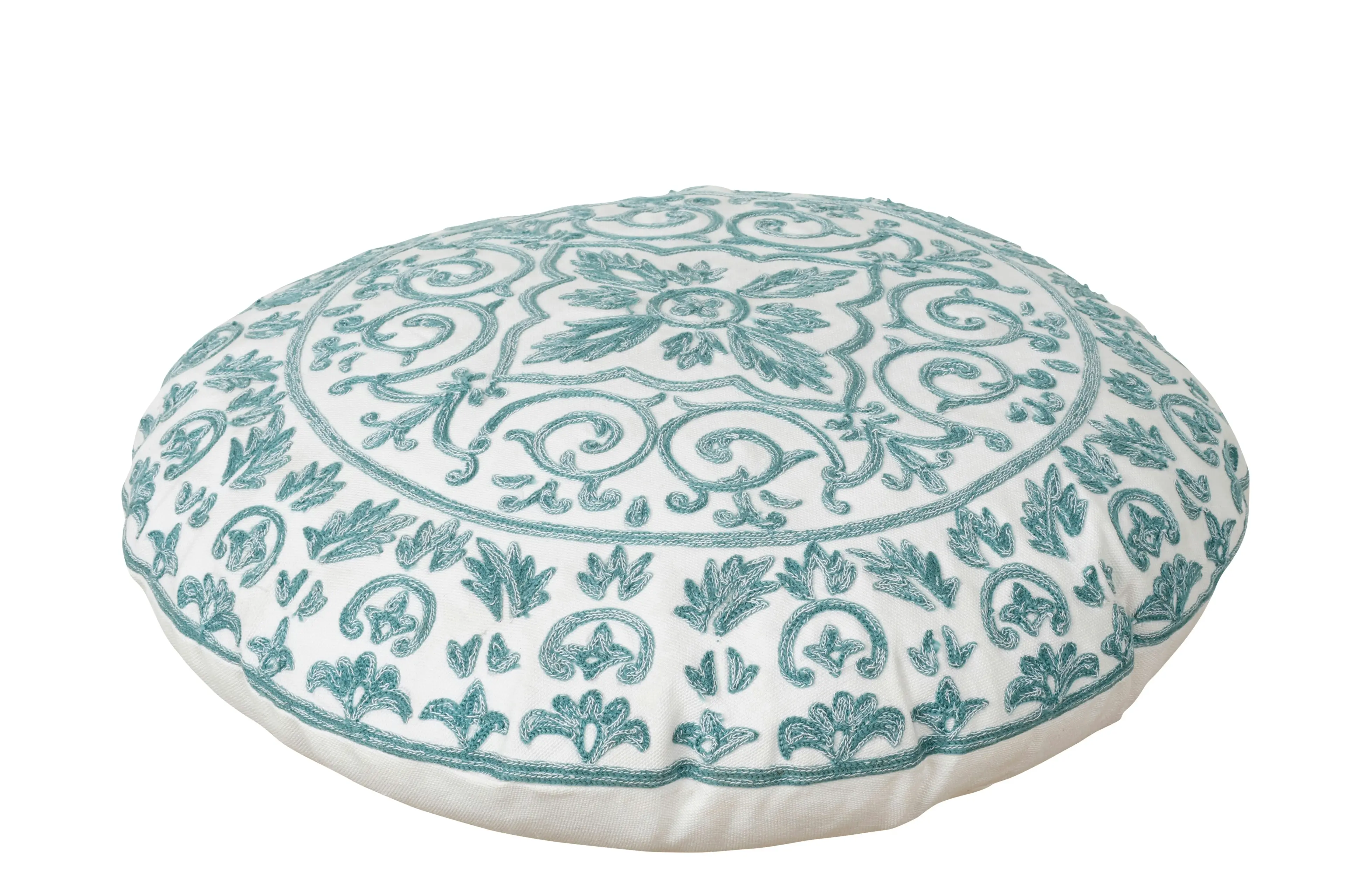 Athena Blue Embroidered Cushion Round 40cm