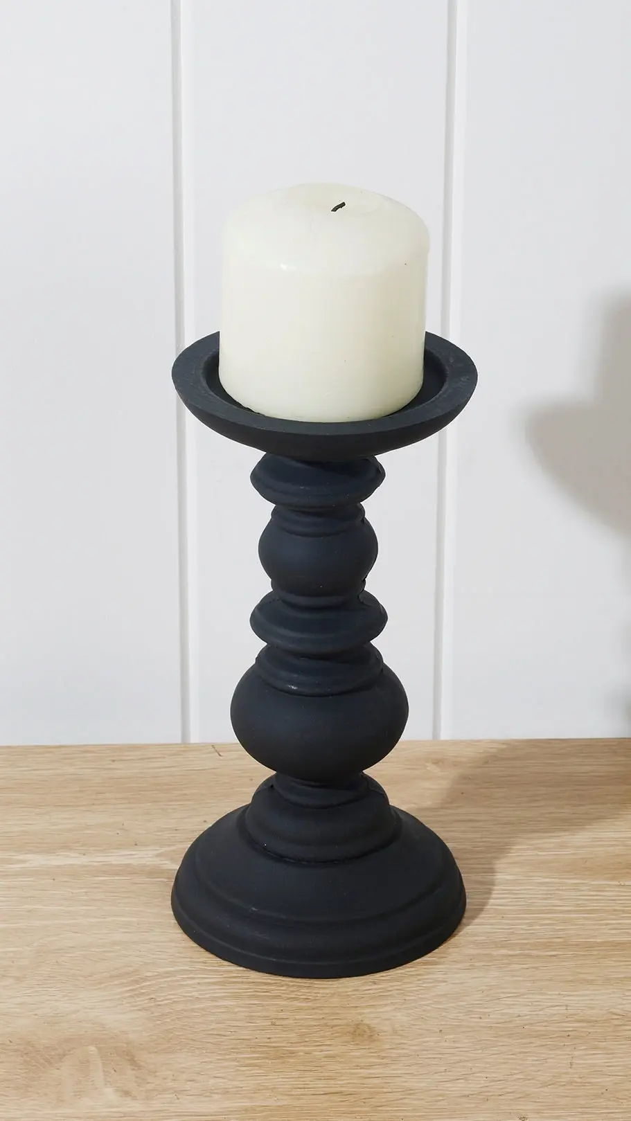 20cm Kelli Wood Candle Holder Black