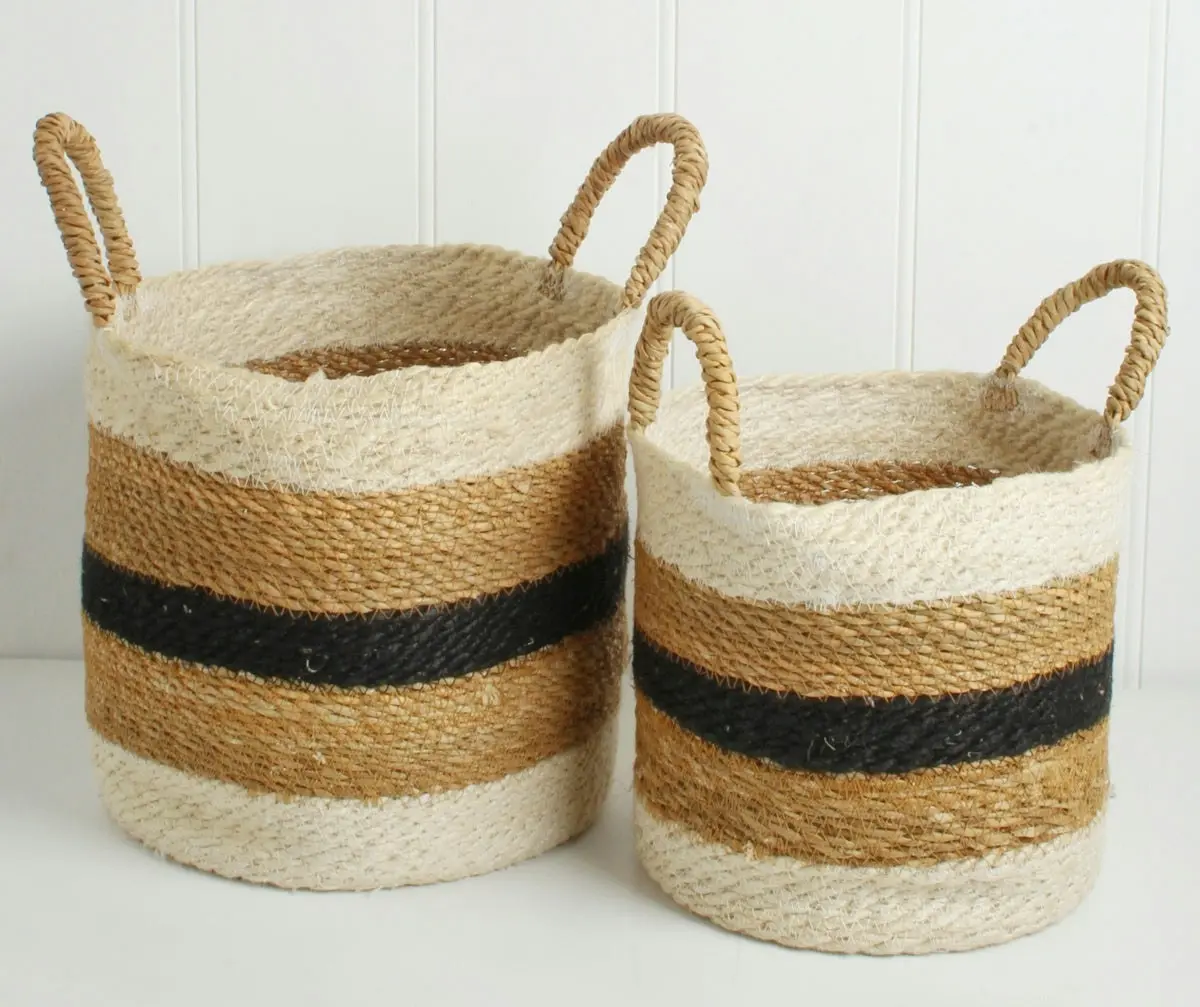 Imen Stripe Jute Round Baskets Set Of 2