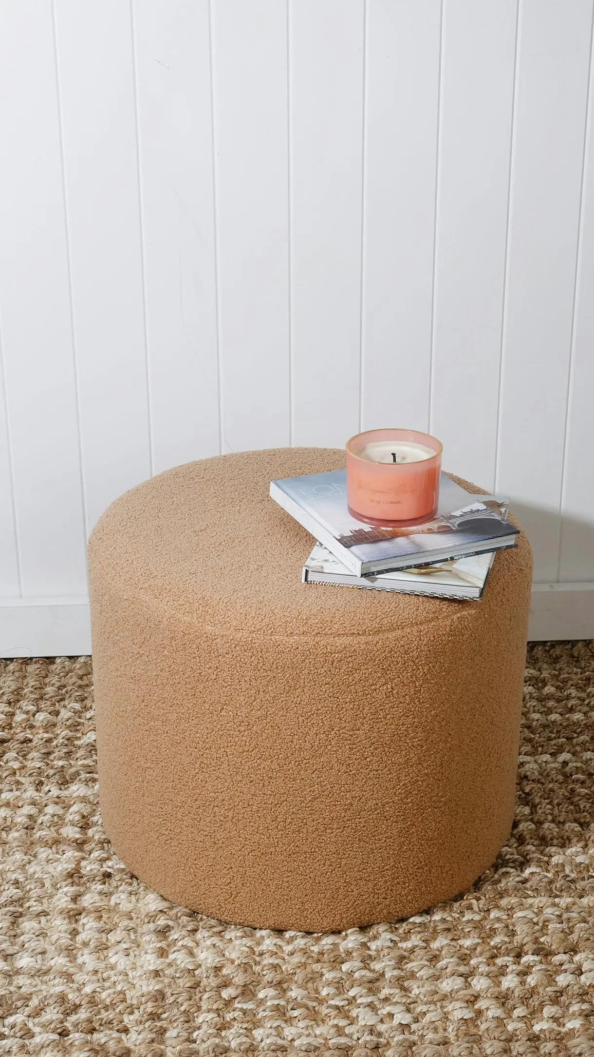 Talia Pouf Stool Teddy Plush Beige