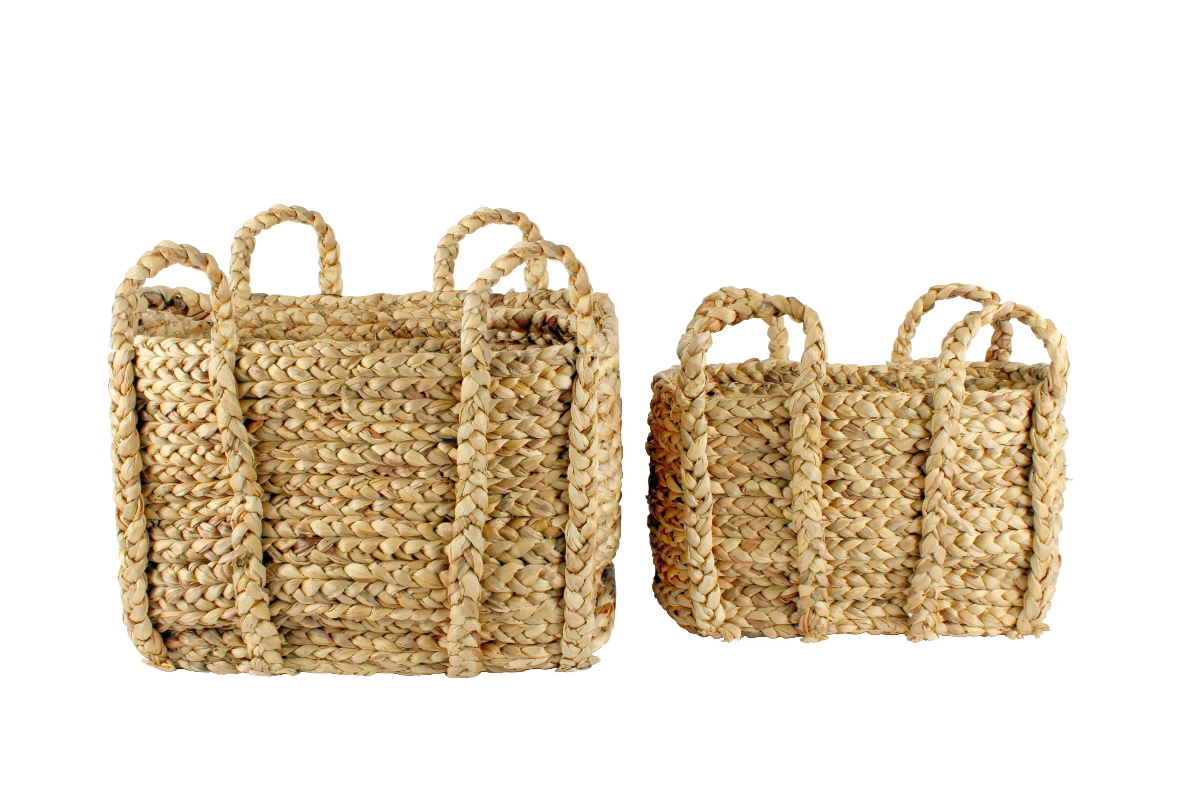 Carlina Set 2 Square Woven Water Hyacinth Storage Baskets with Carry Handles