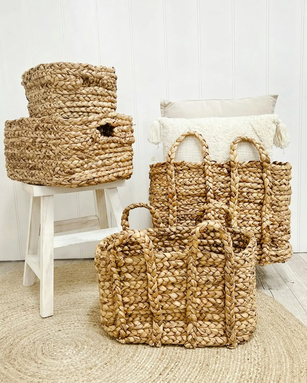 Carlina Set 2 Square Woven Water Hyacinth Storage Baskets with Carry Handles