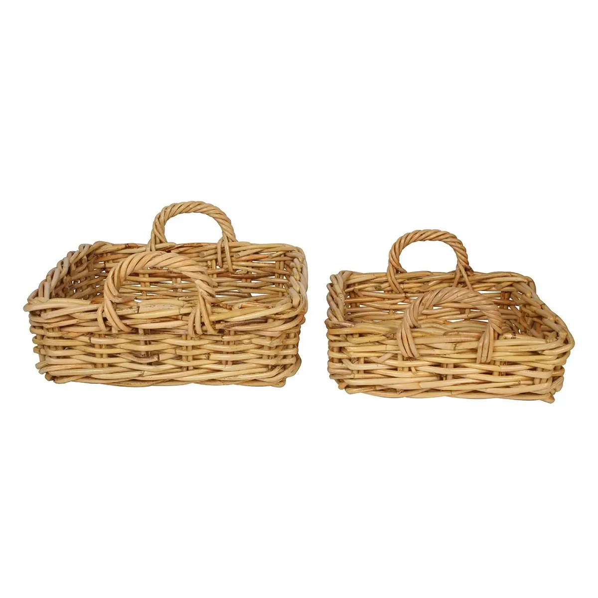 Chelsy Set Of 2 Rattan Cane Rectangle Log Storage Gift Baskets with Carry Handles 40x33x14cm