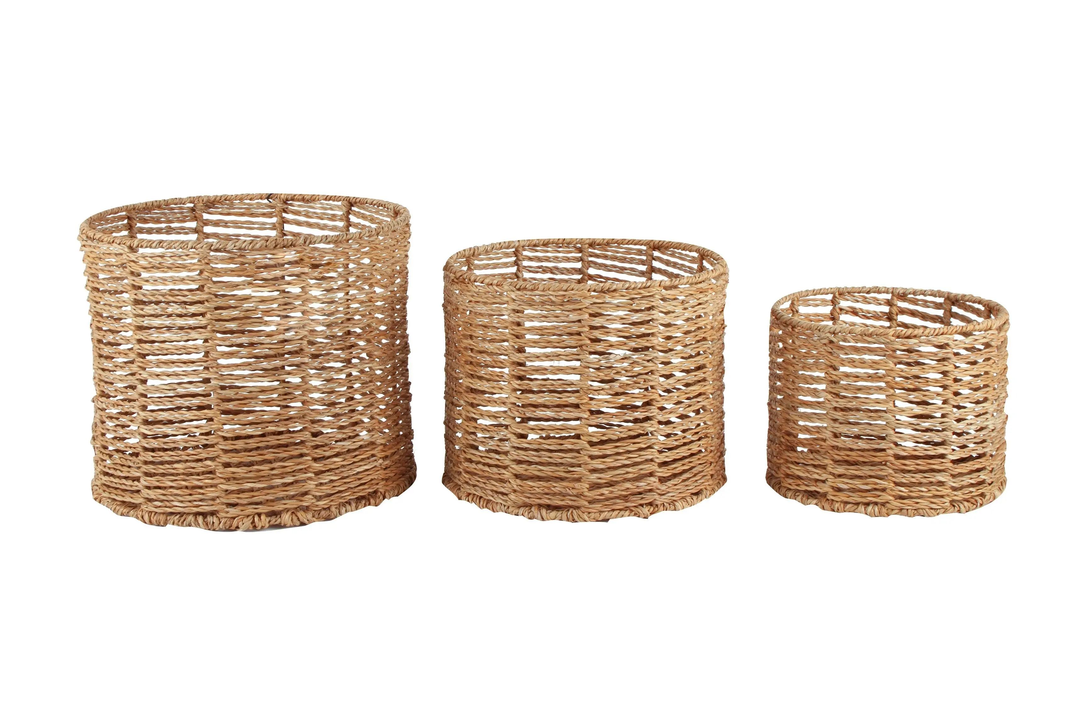 Set Of 3 Decorative Seagrass Basket Storage Planter