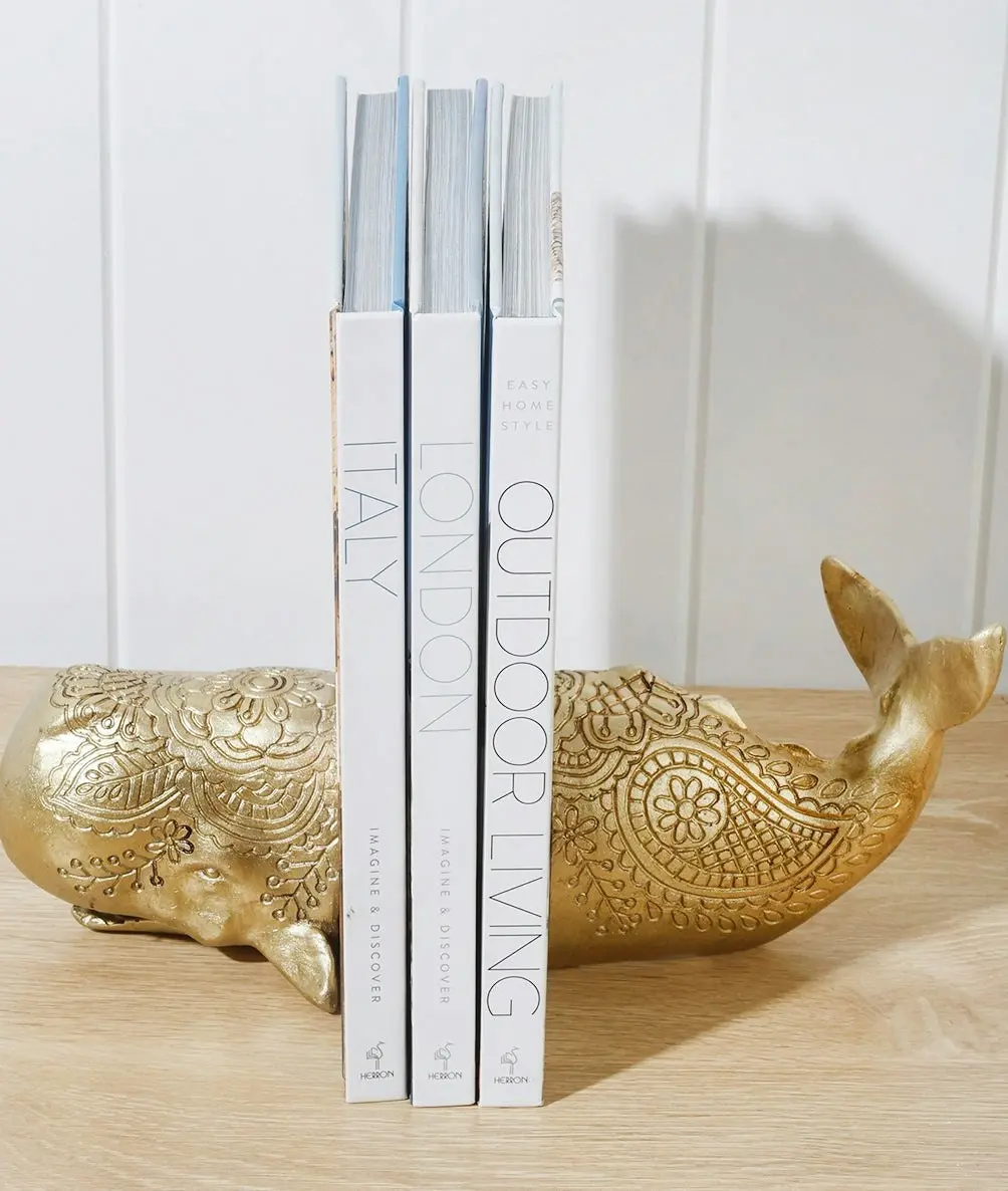 Gold Whale Bookends Decor 25 x 12 x 11.5cm