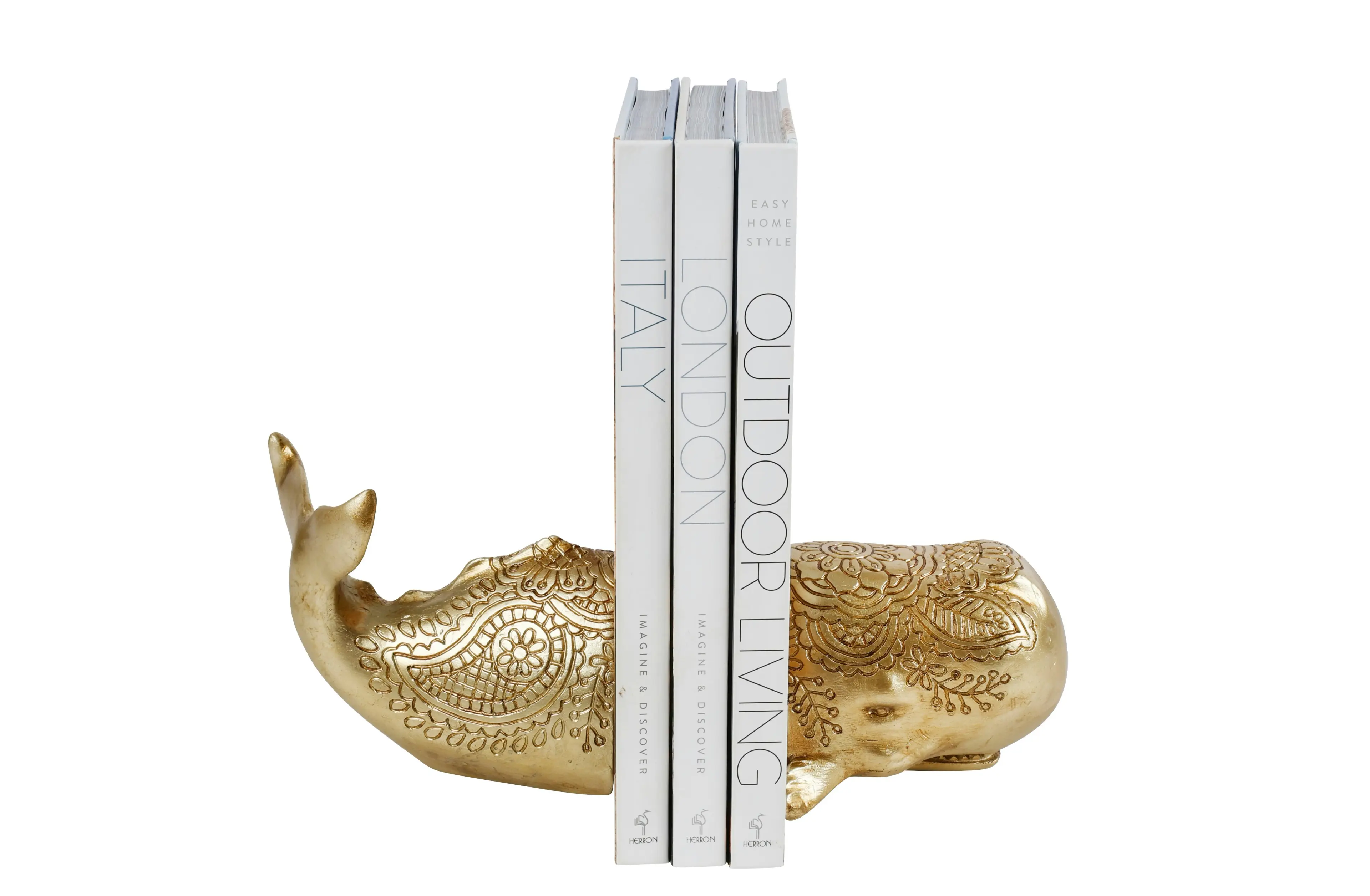 Gold Whale Bookends Decor 25 x 12 x 11.5cm