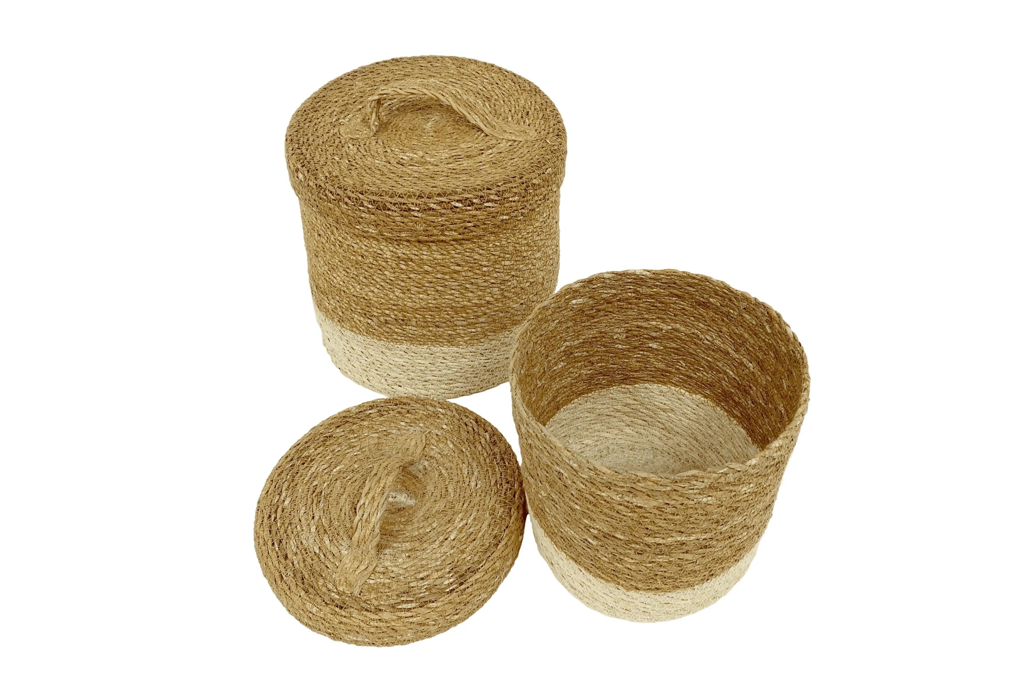 Amie Set Of 2 Round Two Tone Basket With Lid