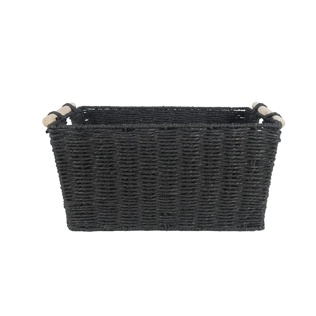 Black Paper Rope Basket With Wooden Handle