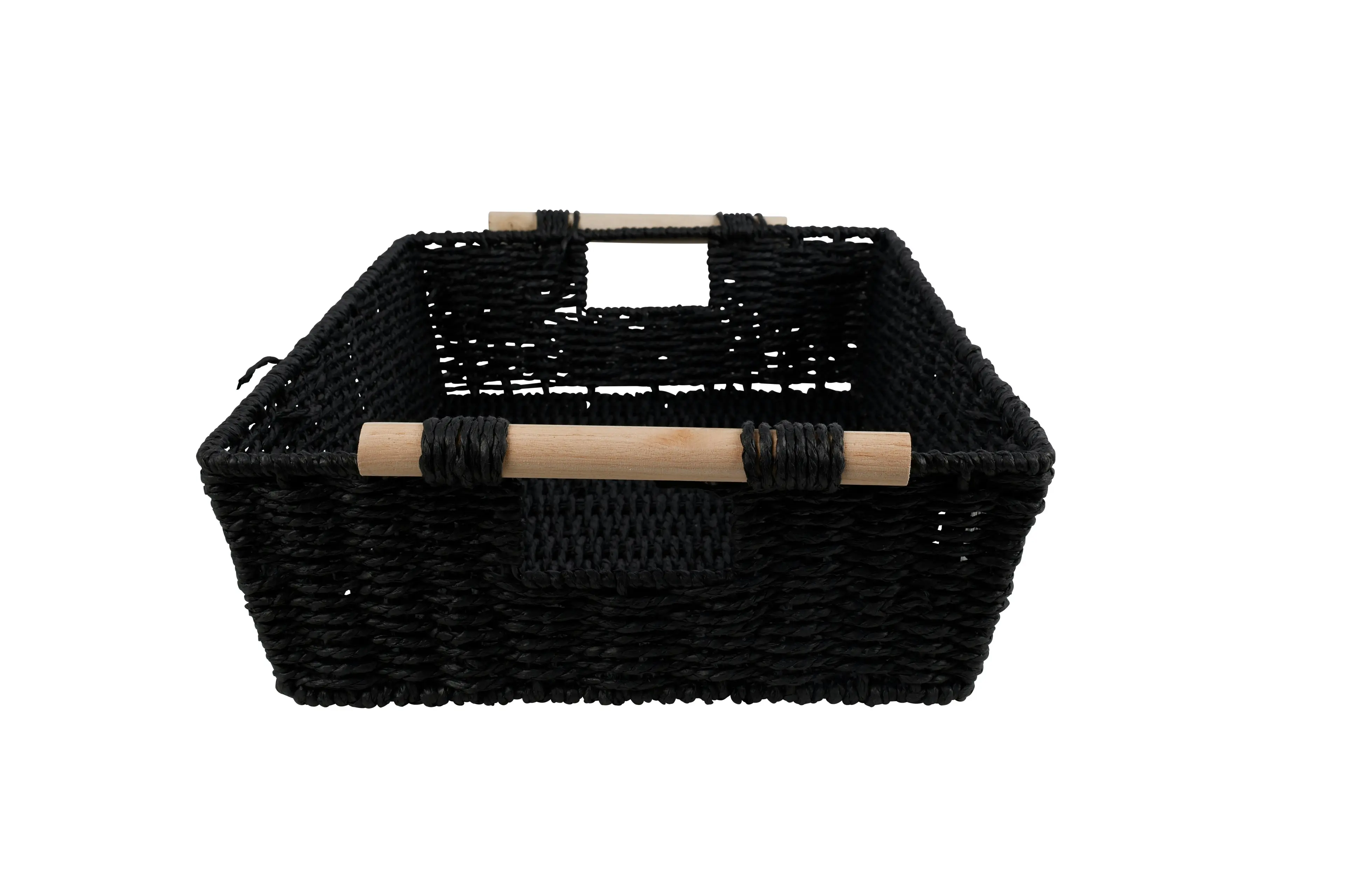 Cercy Paper Rope Organiser Black With Wooden Handle 46 x 33 x 11 cm