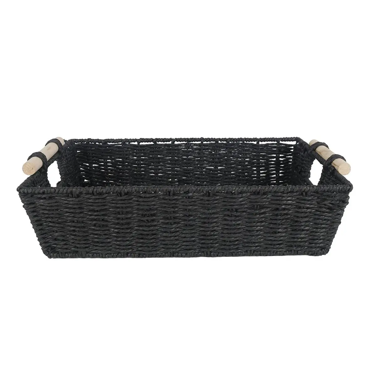 Cercy Paper Rope Organiser Black With Wooden Handle 46 x 33 x 11 cm