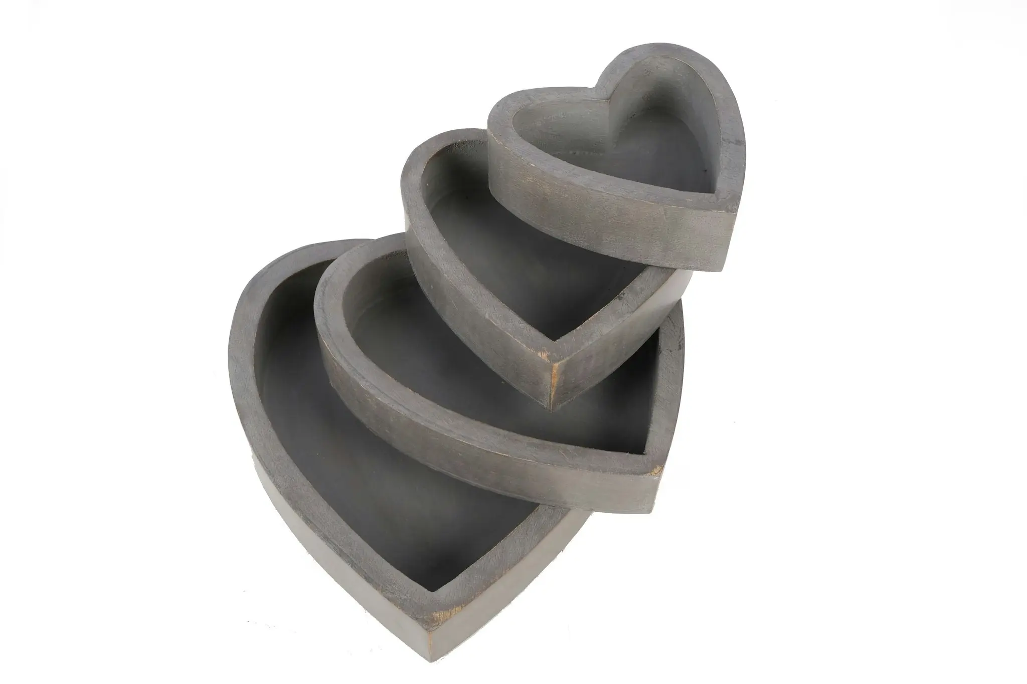 Harmony Mango Wood Set Of 4 Heart Box Grey