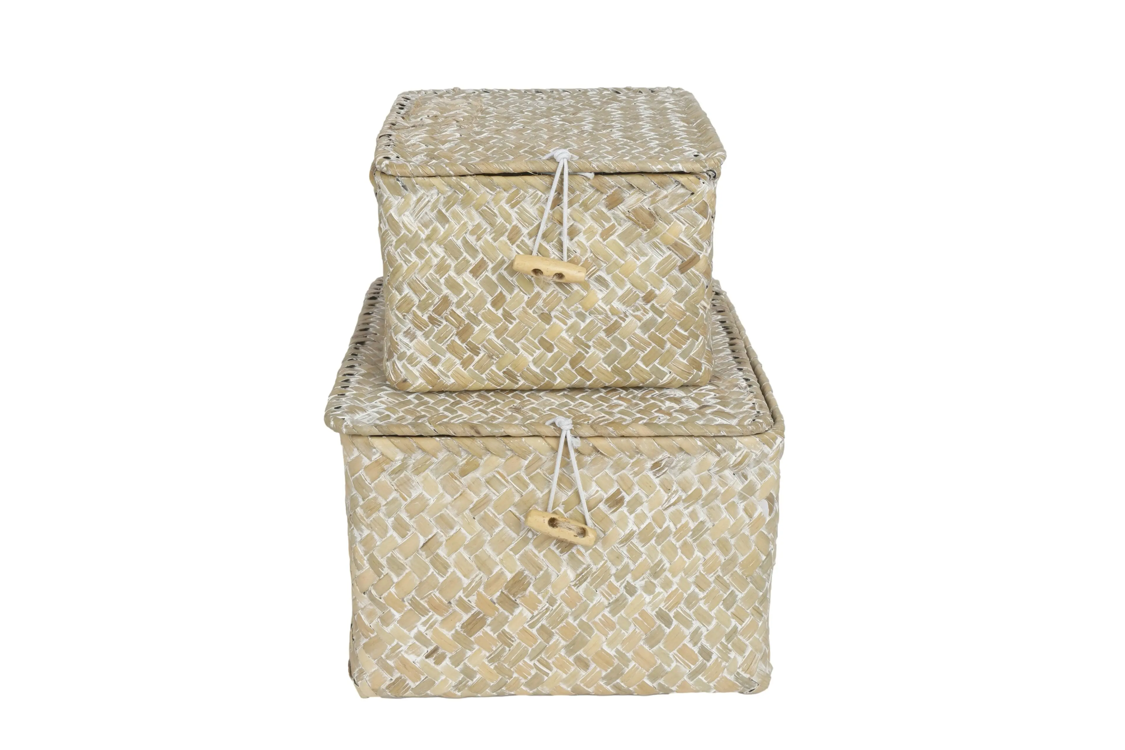 Leia Set Of 2 Square Baskets With Lid & Toggle