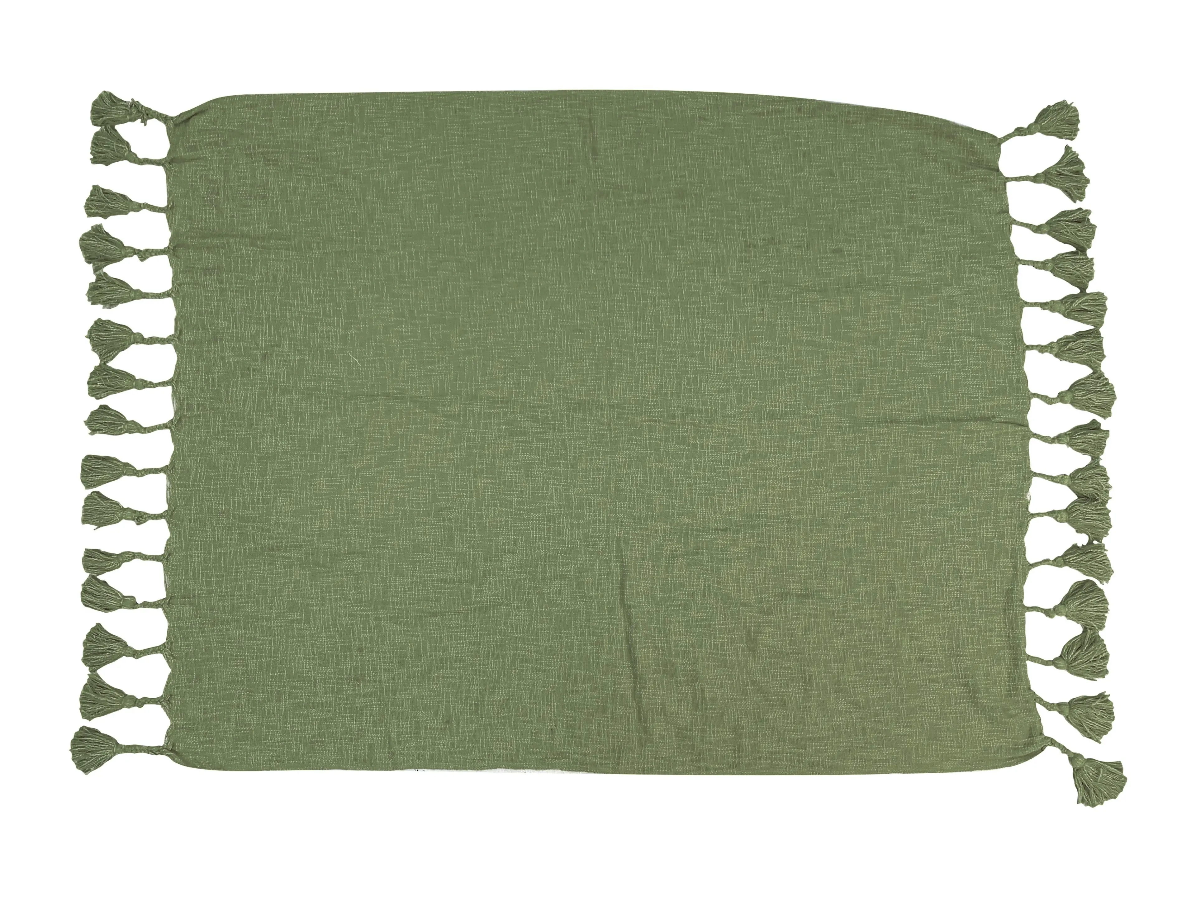 Neo Cotton Throw With Giant Tassels Forest Green