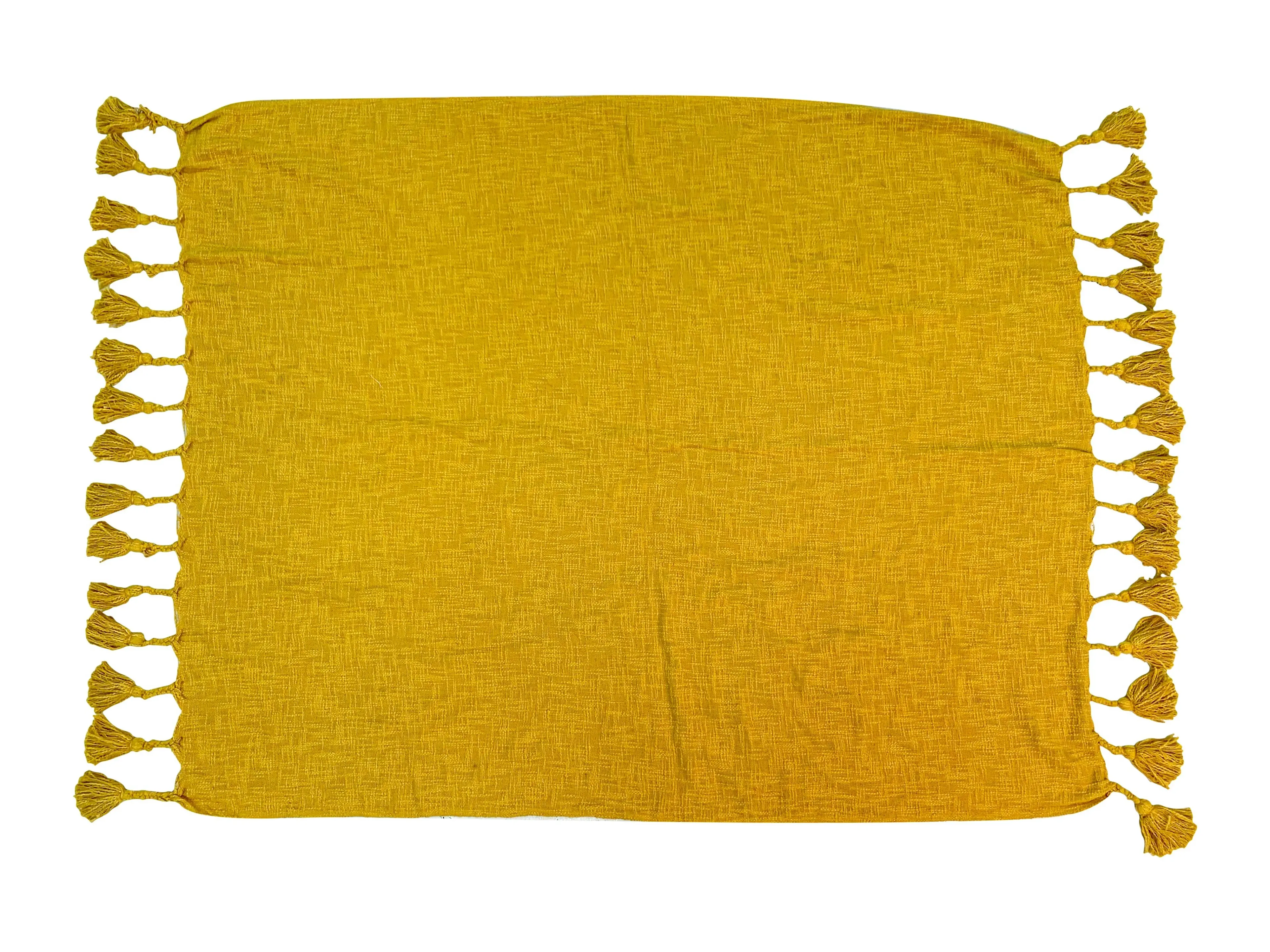 Neo Cotton Throw With Giant Tassels Mustard