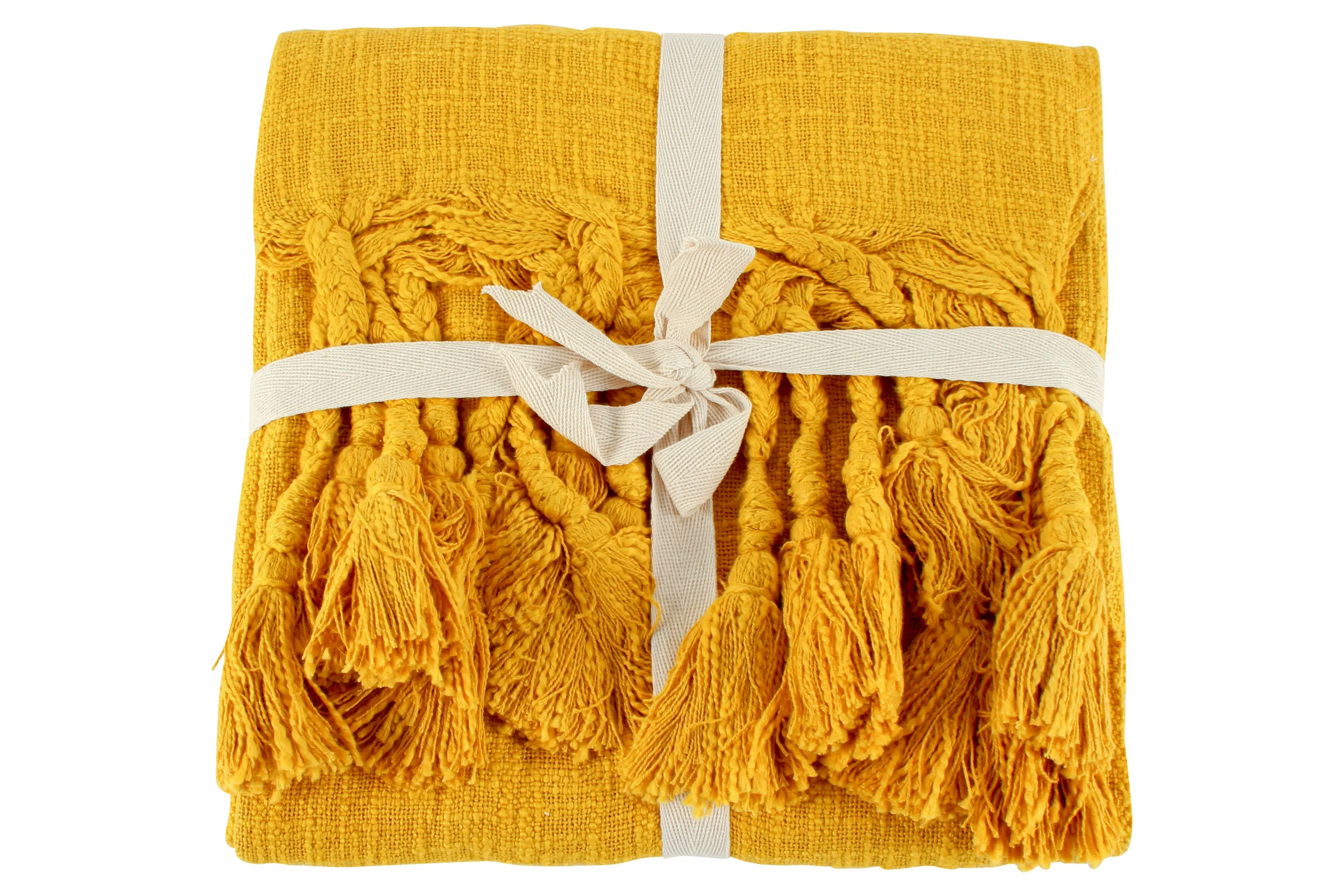 Neo Cotton Throw With Giant Tassels Mustard