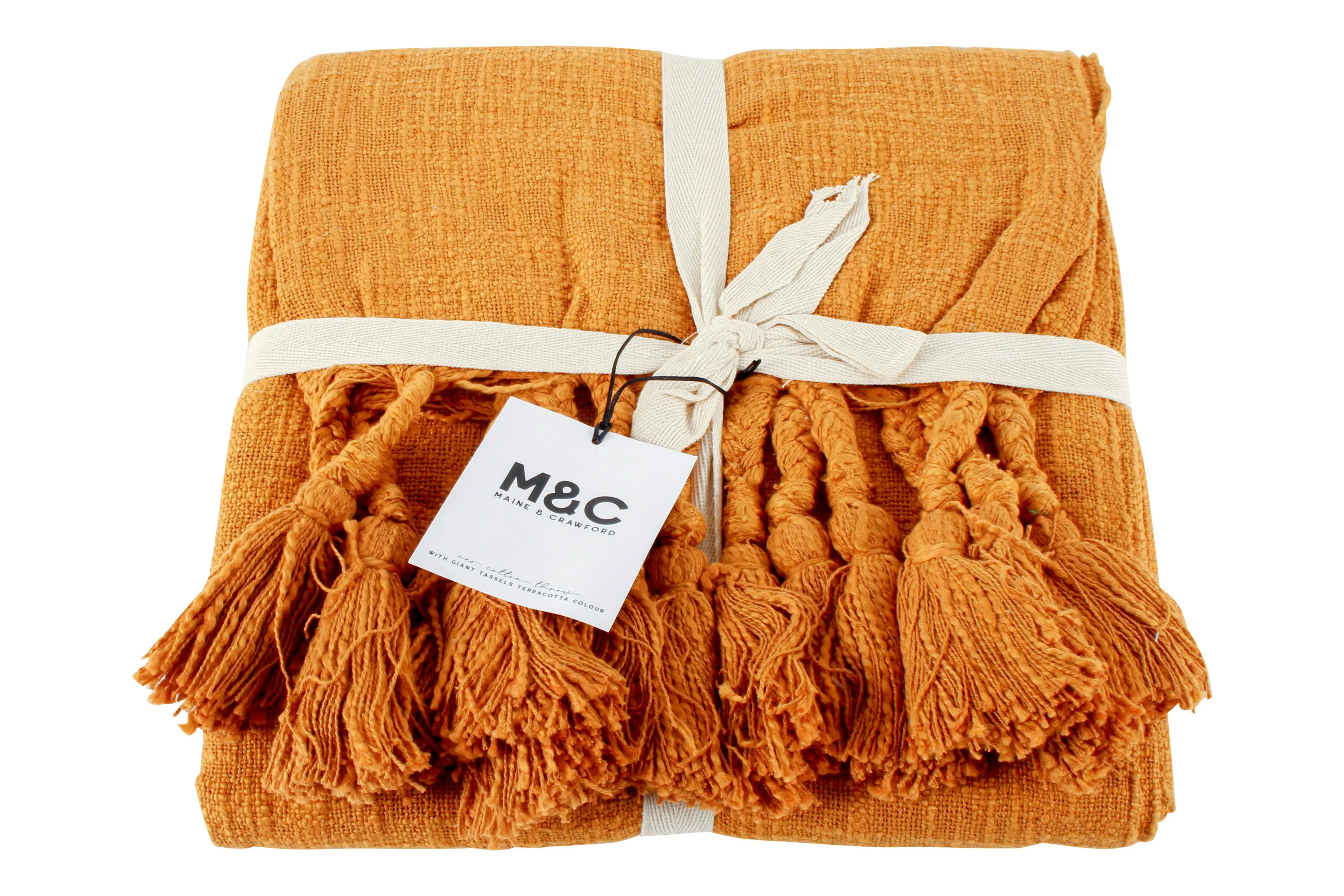 Neo Cotton Throw With Giant Tassels Terracotta