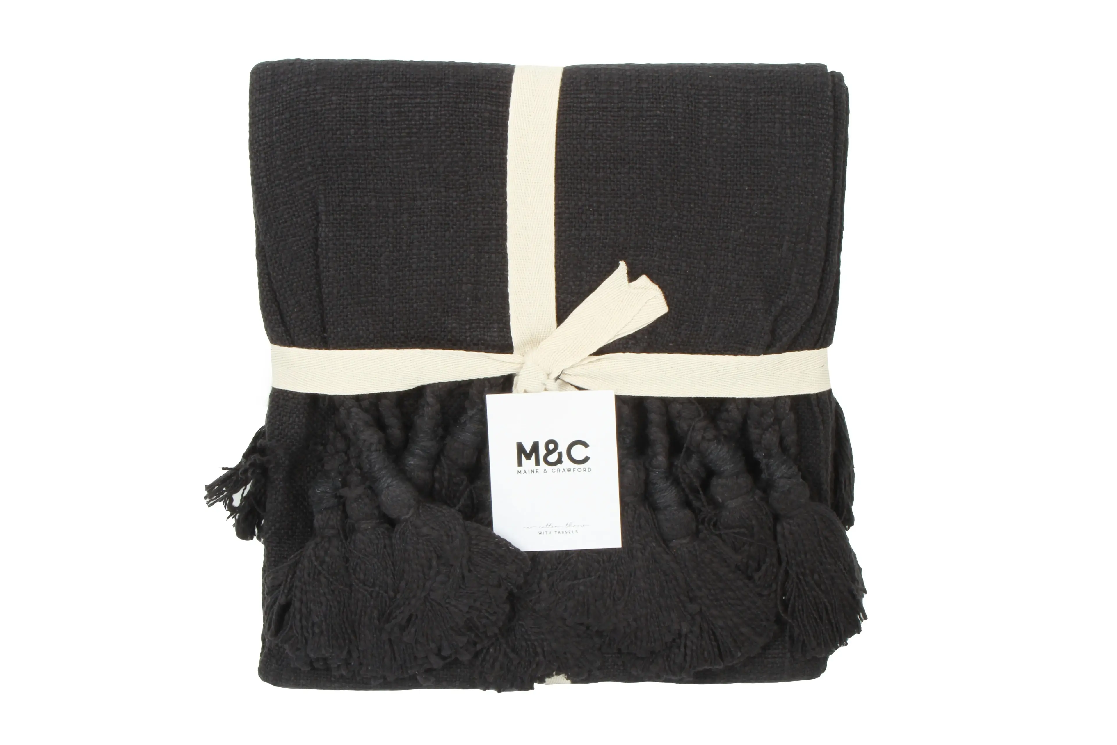 Neo Cotton Throw With Giant Tassels Black