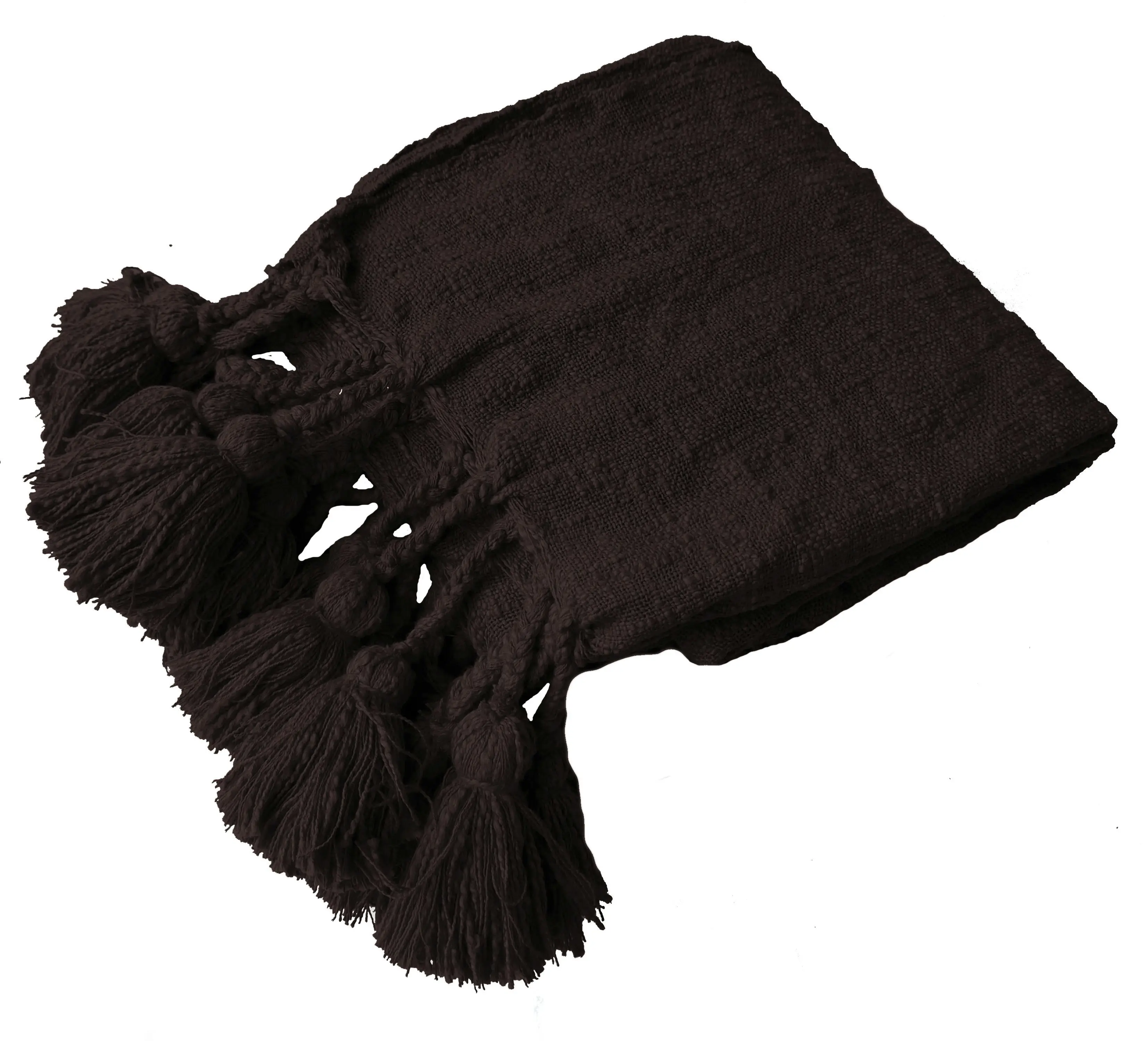 Neo Cotton Throw With Giant Tassels Black