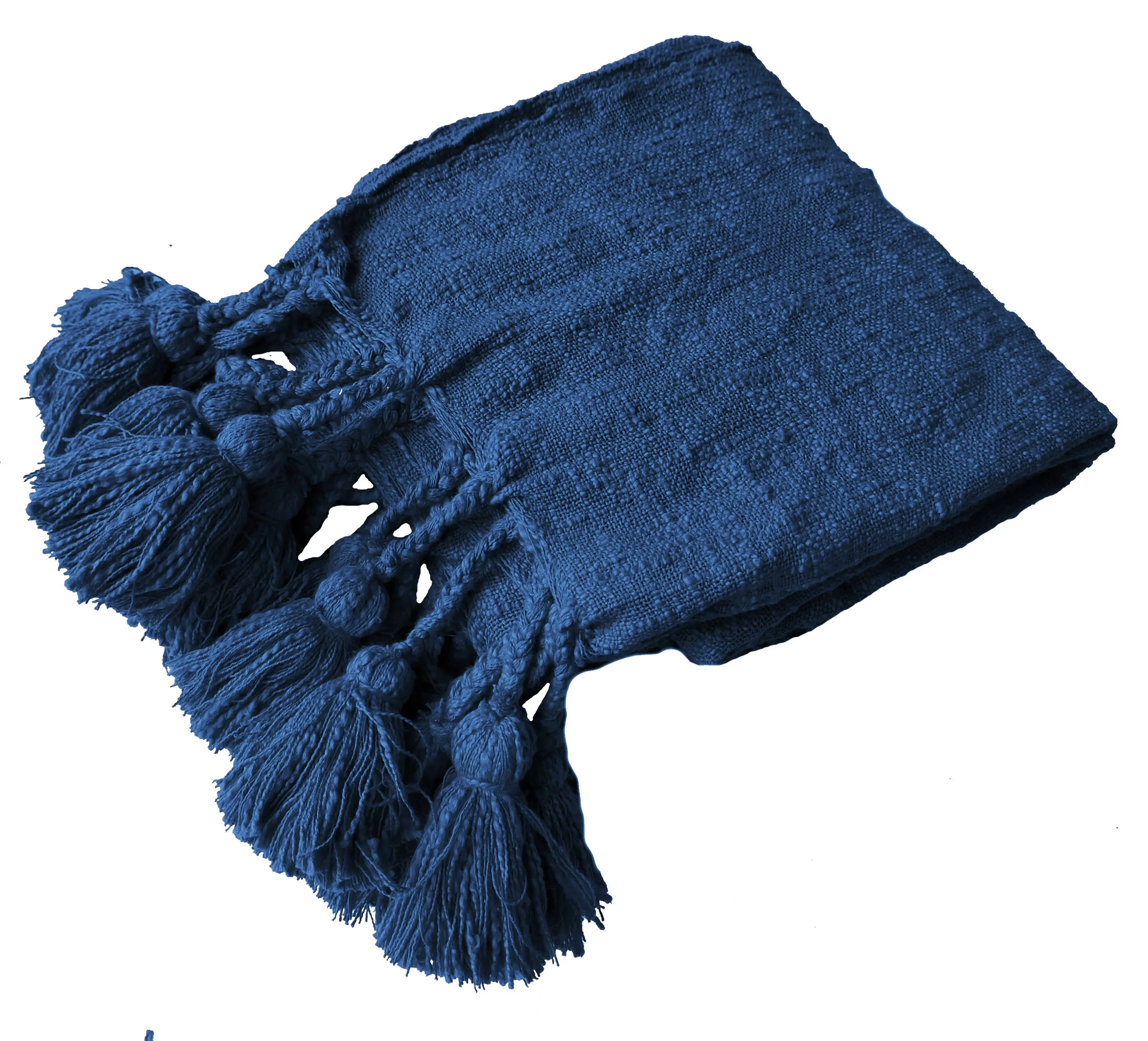 Neo Cotton Throw With Giant Tassels Navy