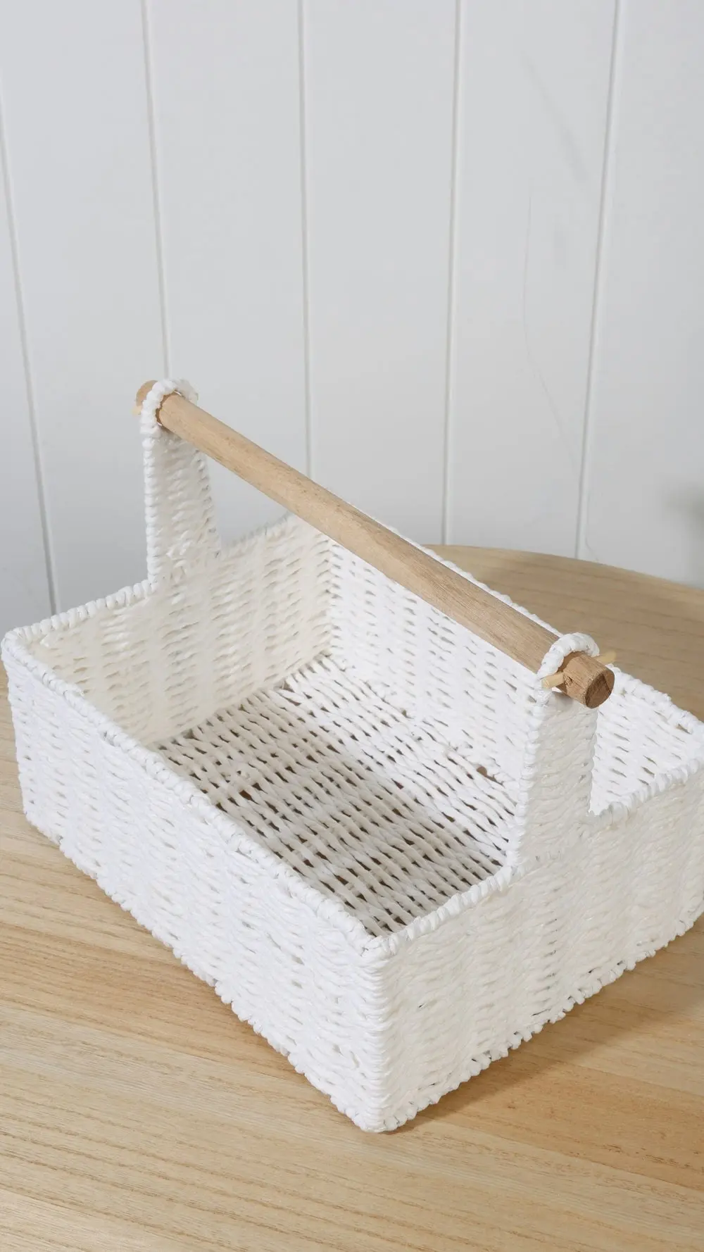 Cercy Paper Rope Organiser White With Wooden Handle 30 x 24 x 22cm