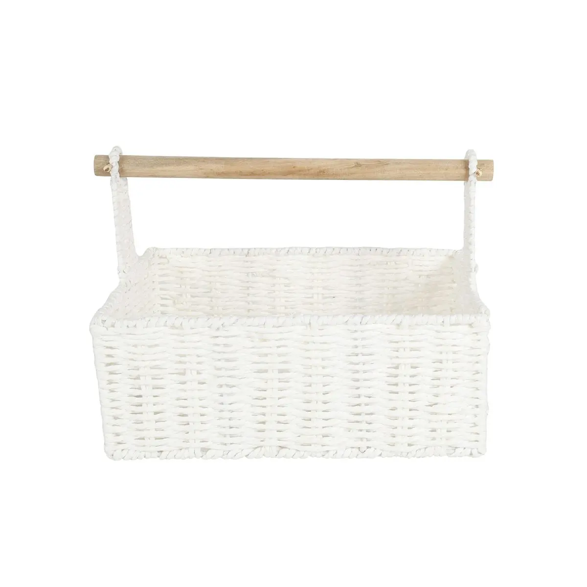 Cercy Paper Rope Organiser White With Wooden Handle 30 x 24 x 22cm