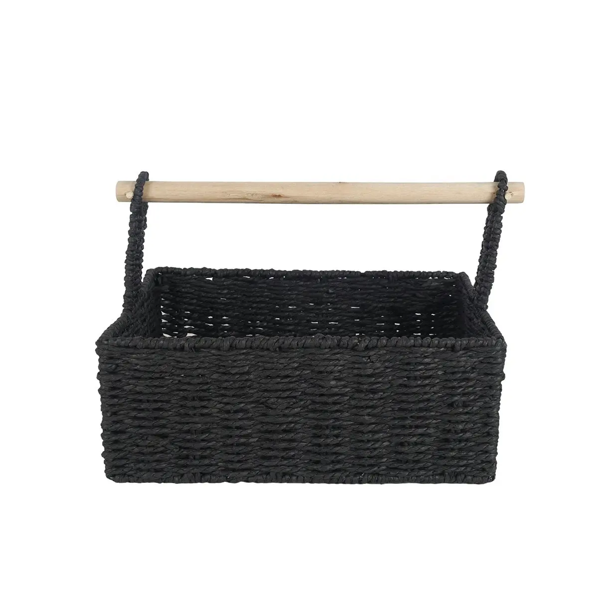 Cercy Paper Rope Organiser Black With Wooden Handle 30 x 24 x 22cm