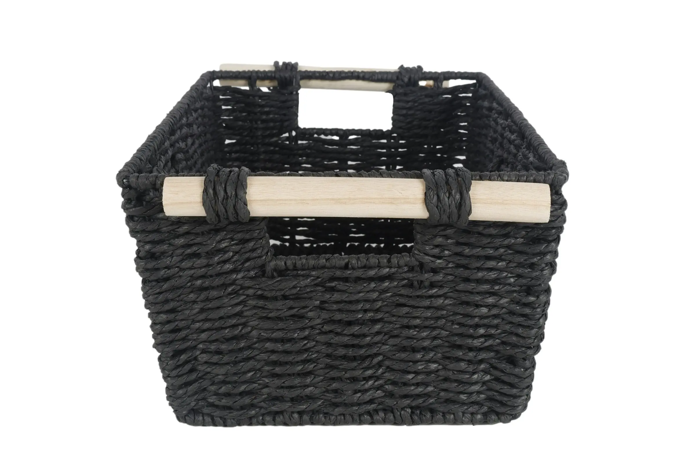 Cercy Paper Rope Organiser Black With Wooden Handle 37 x 24 x 16cm