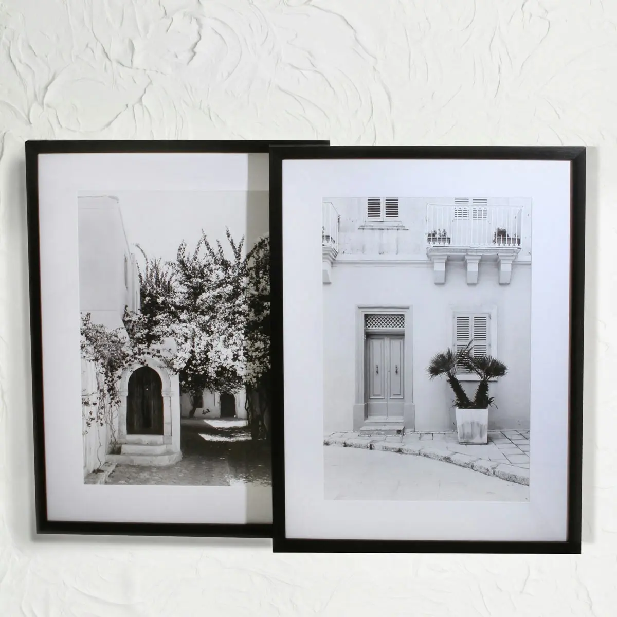 Whitewashed Building with Bougainvillea Art Framed in Glass 80 x 60 x 4cm