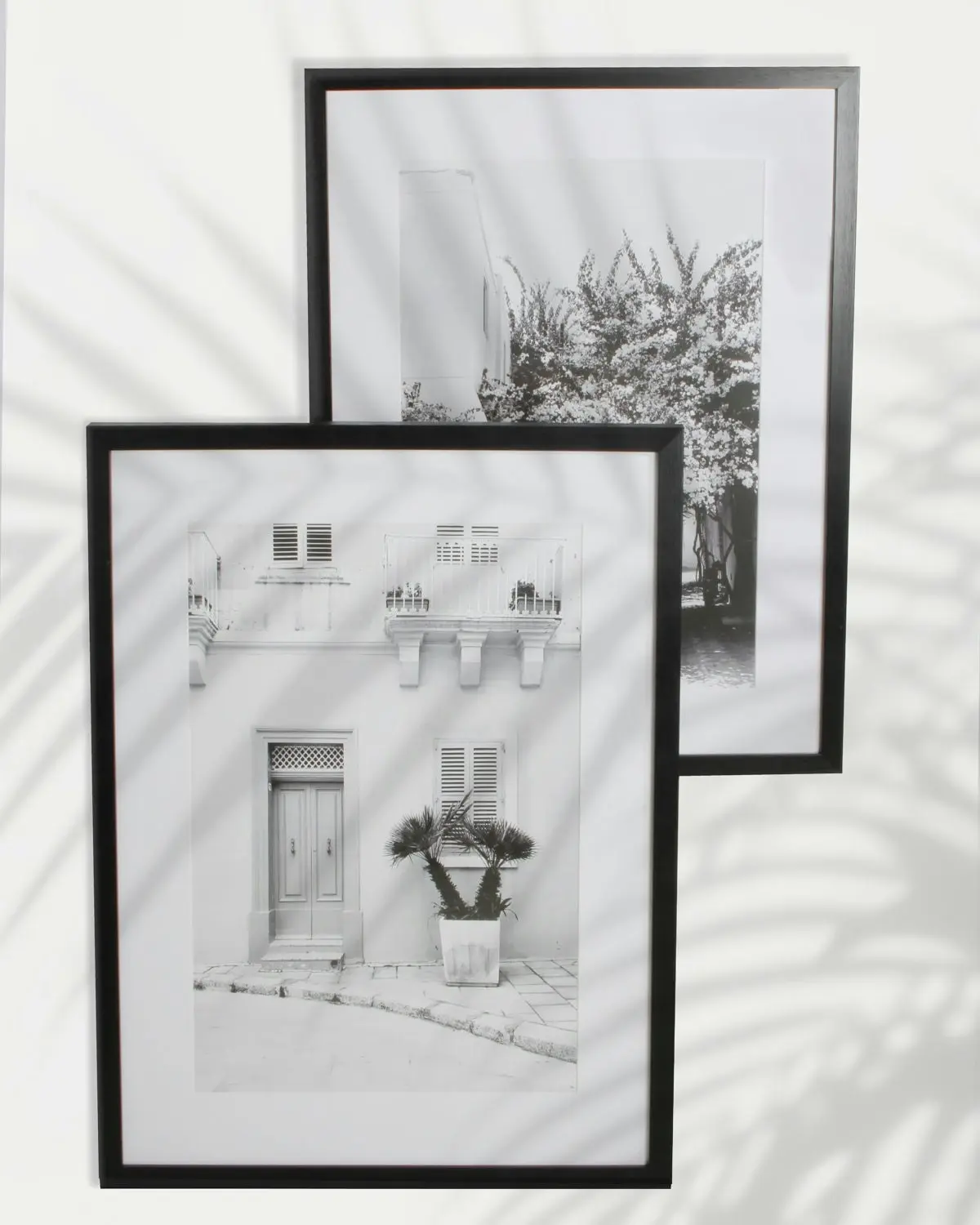 Whitewashed Building with Bougainvillea Art Framed in Glass 80 x 60 x 4cm