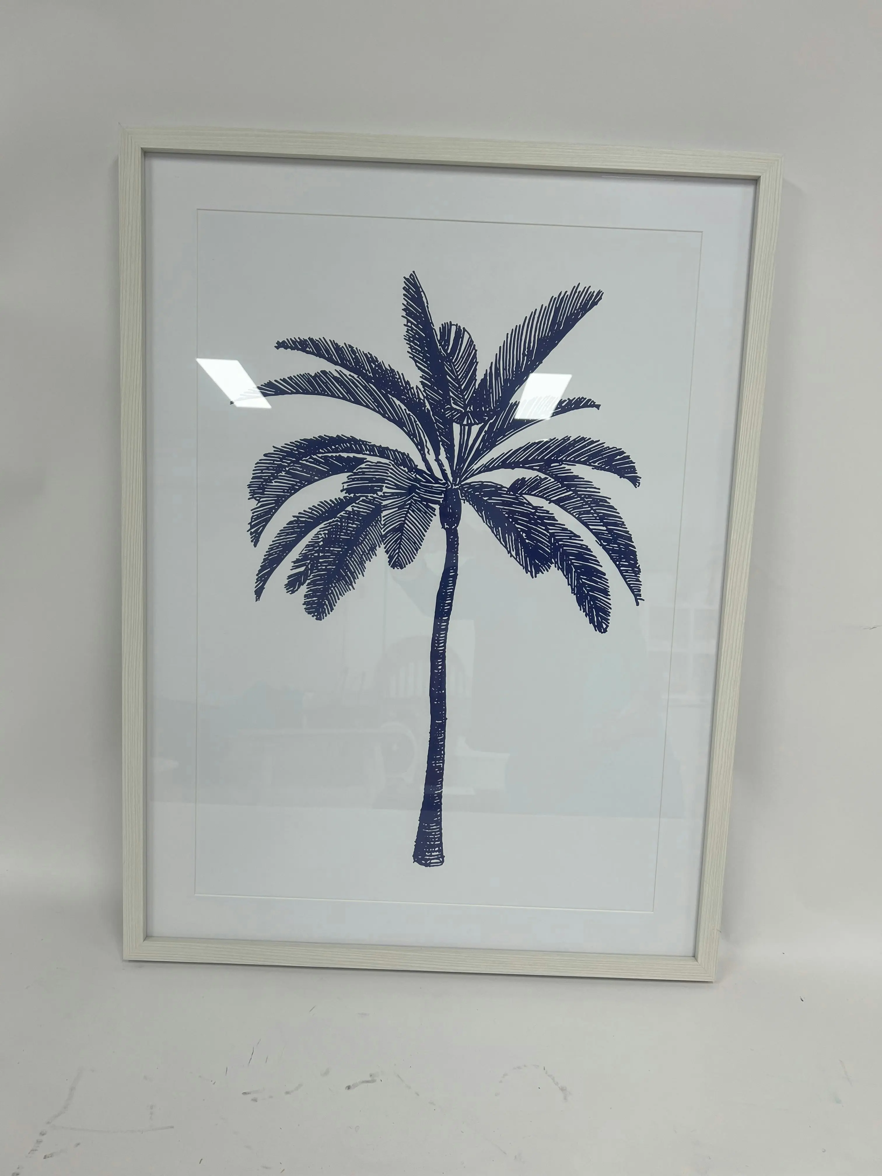 Belize Blue Watercolour Palm Framed Canvas 80 x 60cm