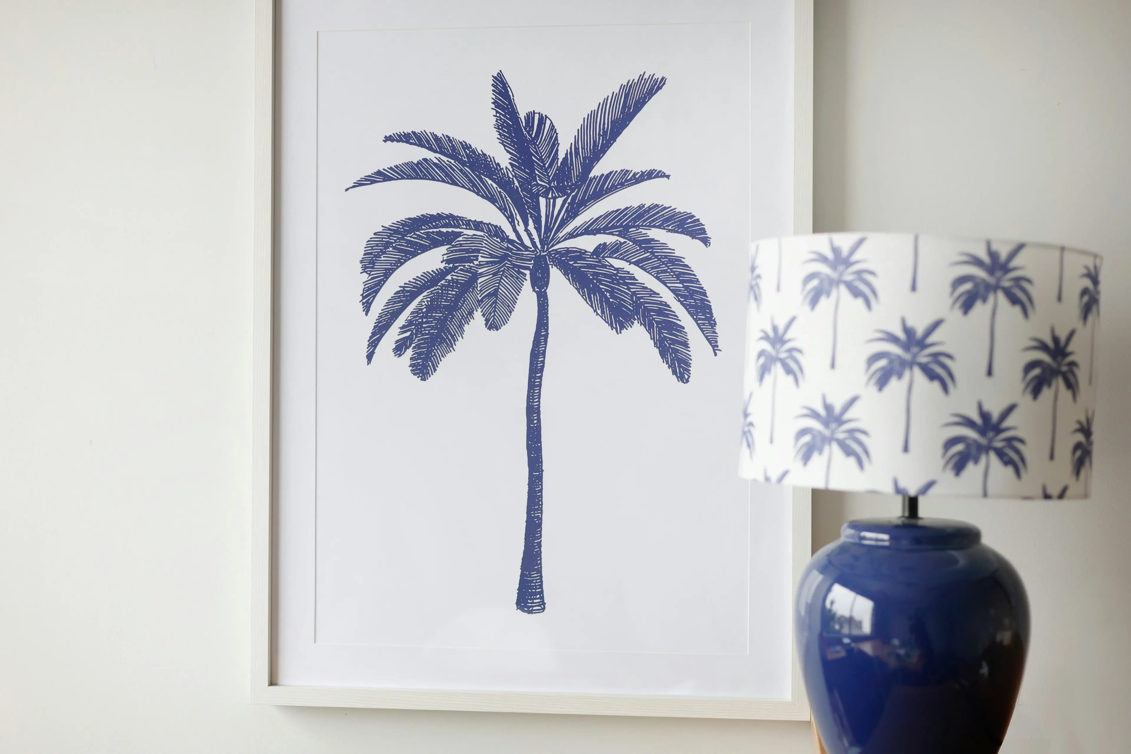 Belize Blue Watercolour Palm Framed Canvas 80 x 60cm